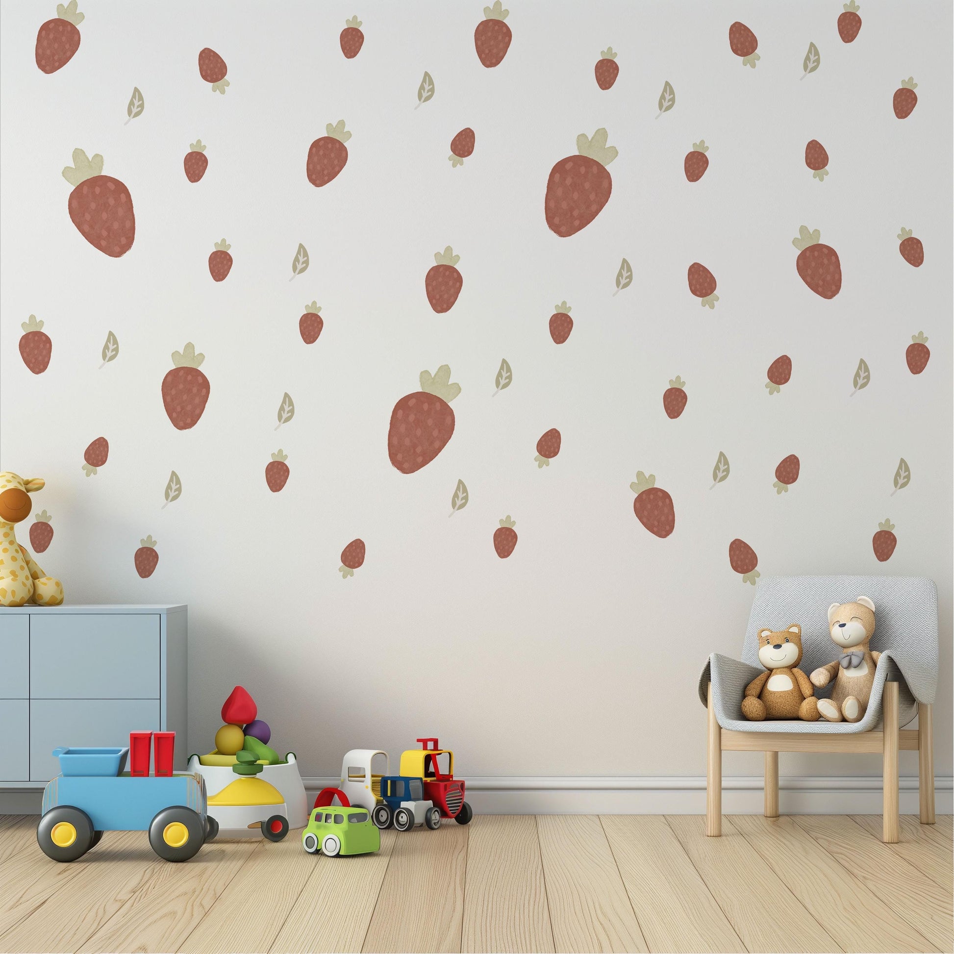 Hand-Painted Watercolour Strawberry Wall Stickers, Boho Nursery Decor (Peel and Stick)