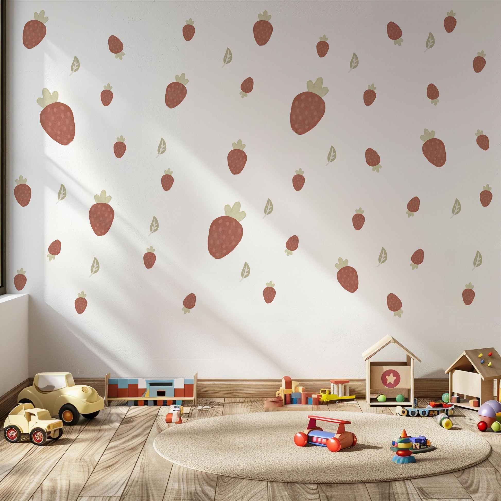 Hand-Painted Watercolour Strawberry Wall Stickers, Boho Nursery Decor (Peel and Stick)