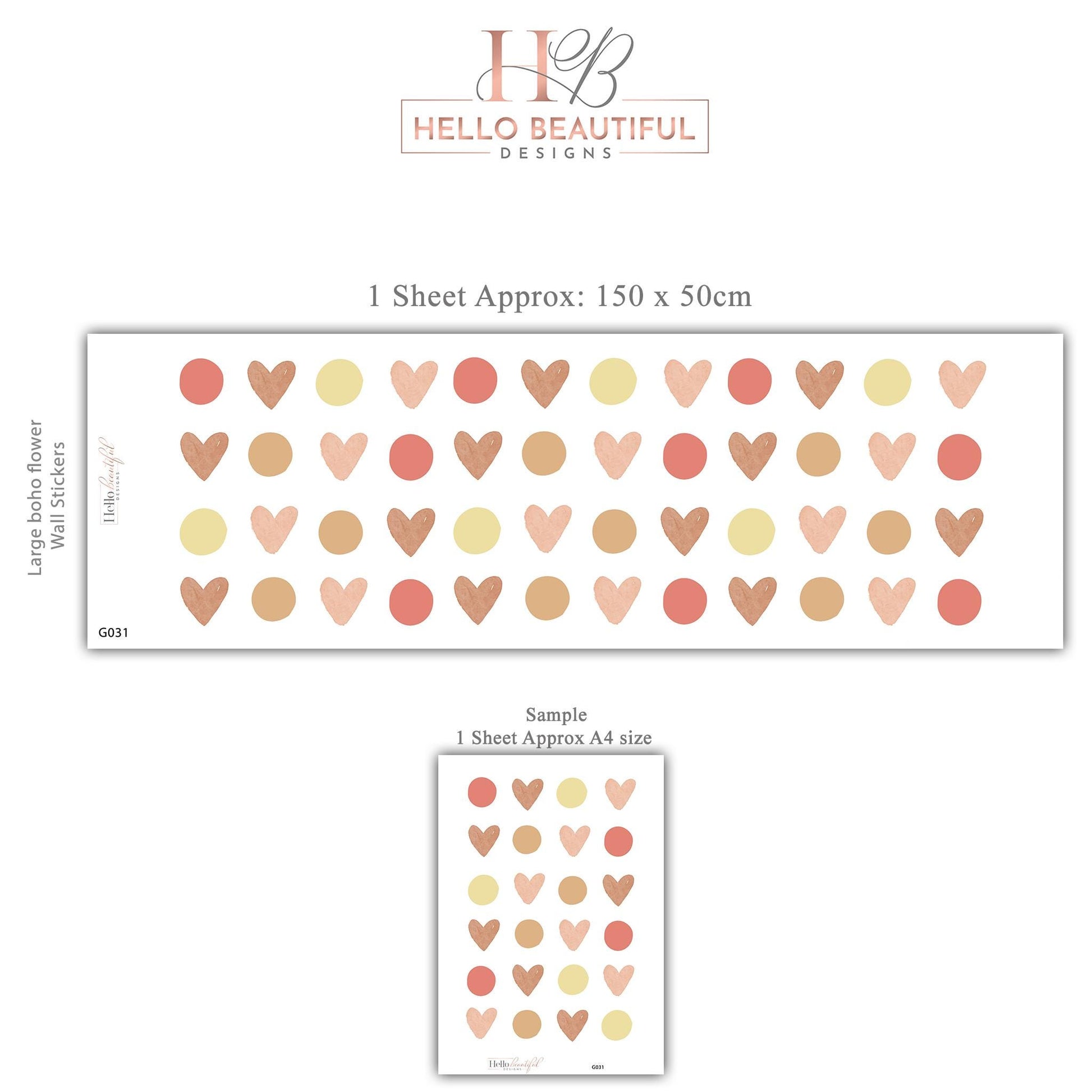 Boho Heart Wall Decals, Neutral Nursery Wall Stickers, Beige Pink Polka Dot Decals, Girls Bedroom Decor, Peel and Stick Hearts