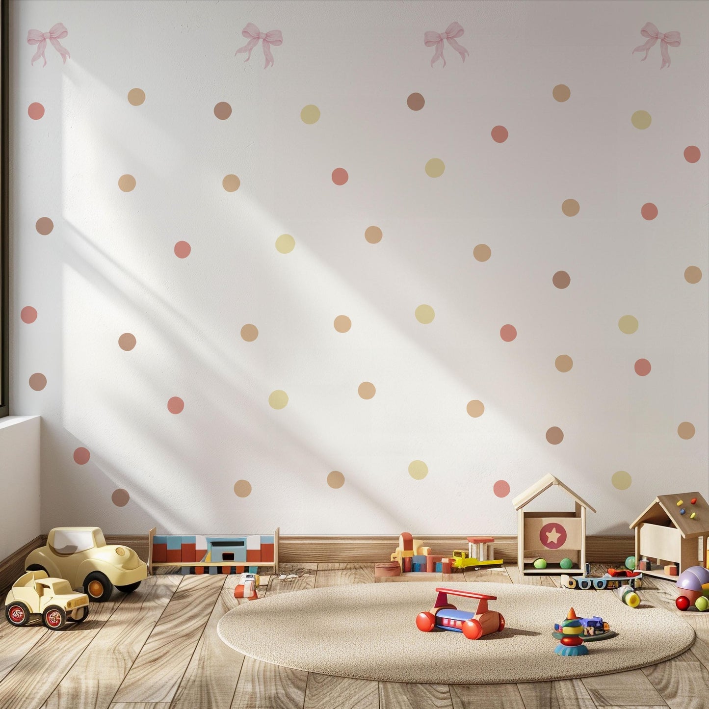 Pink Bow Wall Decals for Girls Bedroom, Neutral Nursery Wall Stickers, Boho Polka Dot Decals, Peel and Stick Nursery Decor