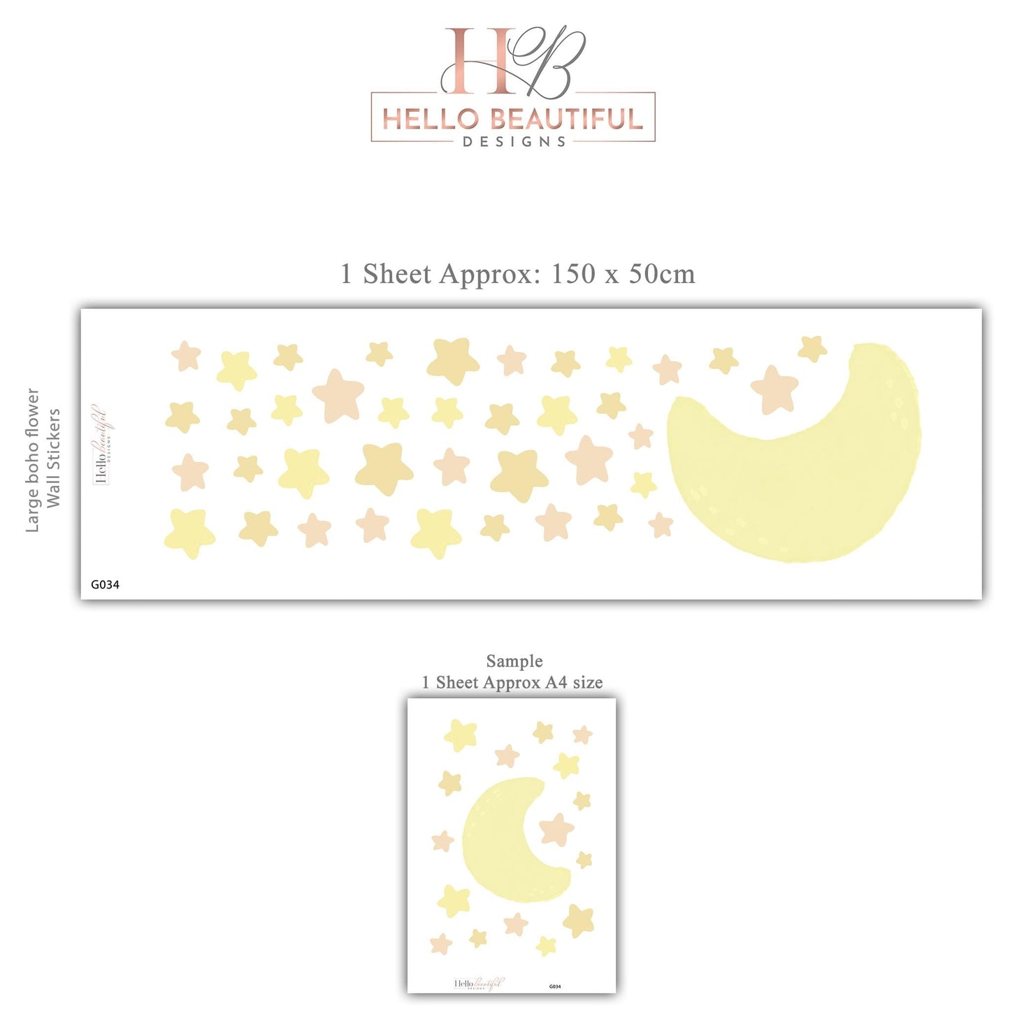 Moon And Stars Wall Stickers Neutral Nursery Decals | Glow Style Moon Nursery Decor | Beige Celestial Baby Room Wall Art