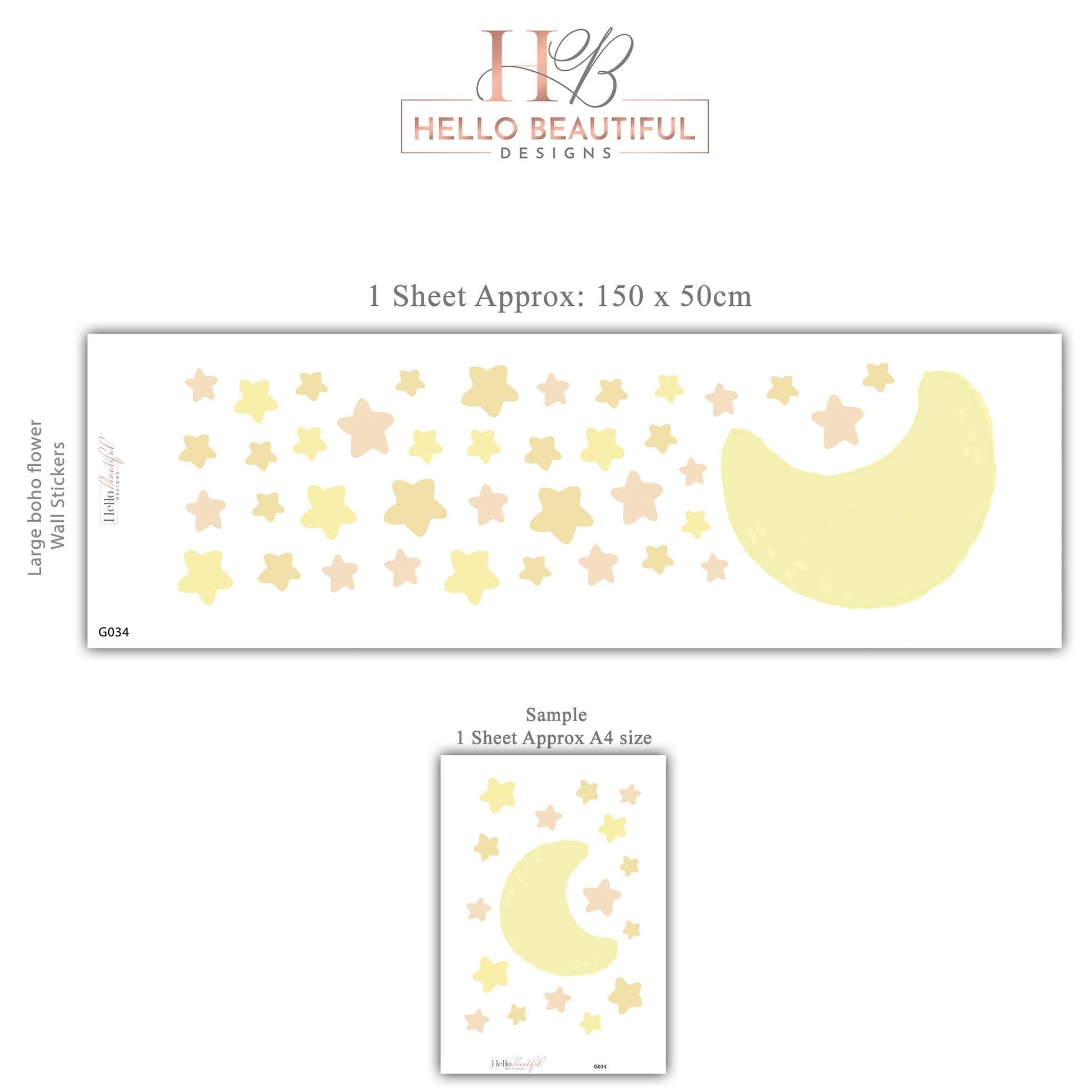 Moon And Stars Wall Stickers Neutral Nursery Decals | Glow Style Moon Nursery Decor | Beige Celestial Baby Room Wall Art