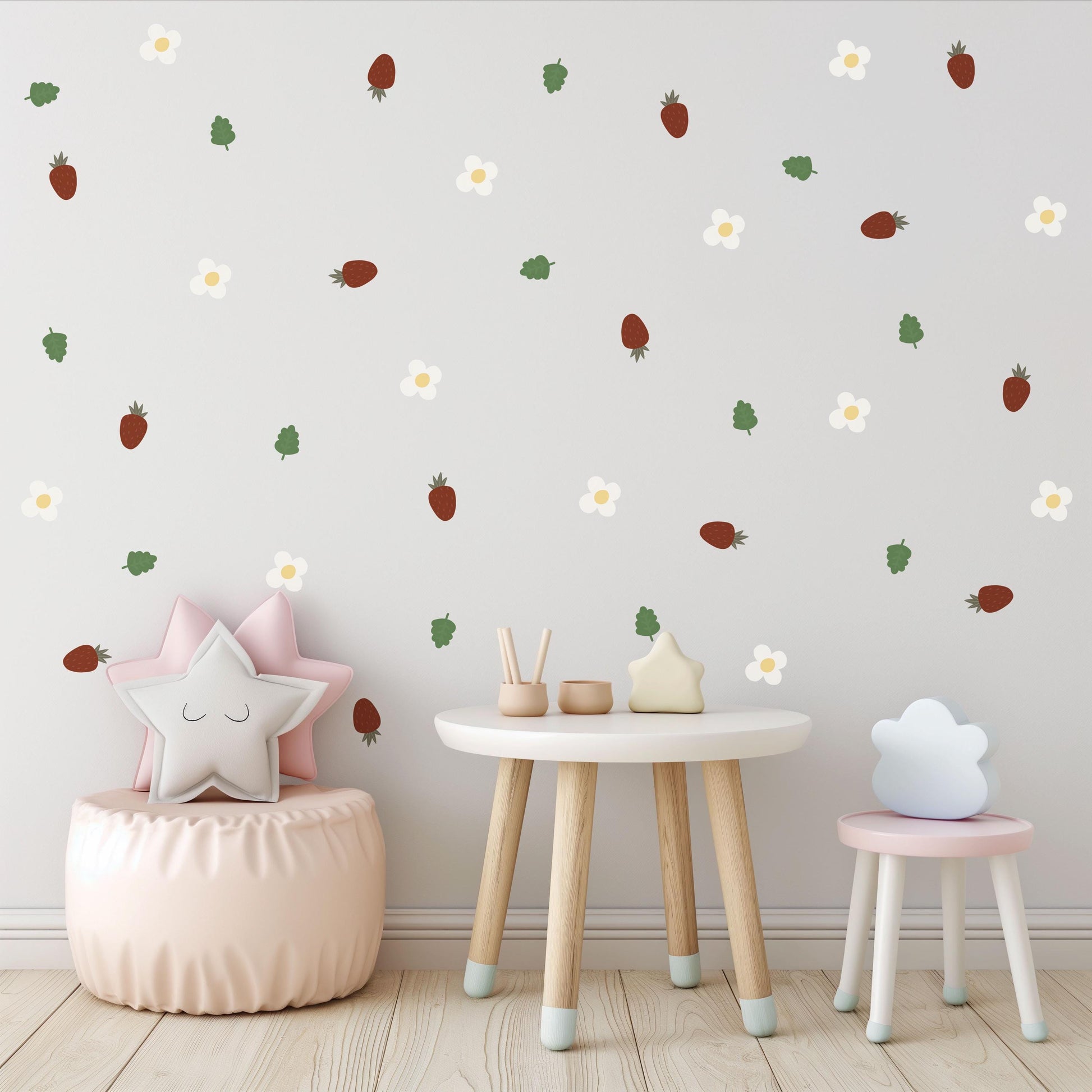 Strawberry Wall Decals for Nursery, Strawberry Nursery Decor, Fruit Wall Stickers, Cottage core Nursery, Baby Girl Room Decor