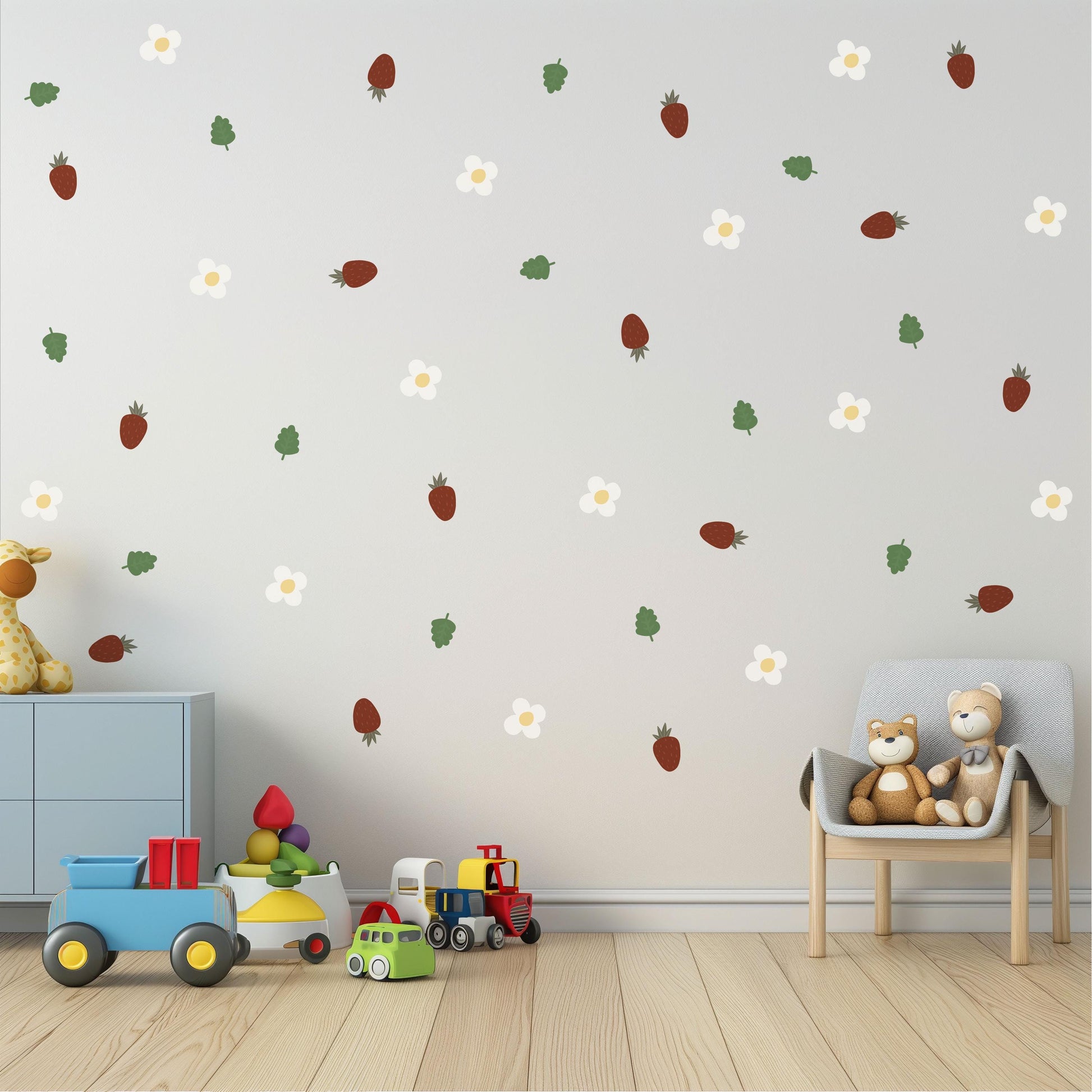 Strawberry Wall Decals for Nursery, Strawberry Nursery Decor, Fruit Wall Stickers, Cottage core Nursery, Baby Girl Room Decor