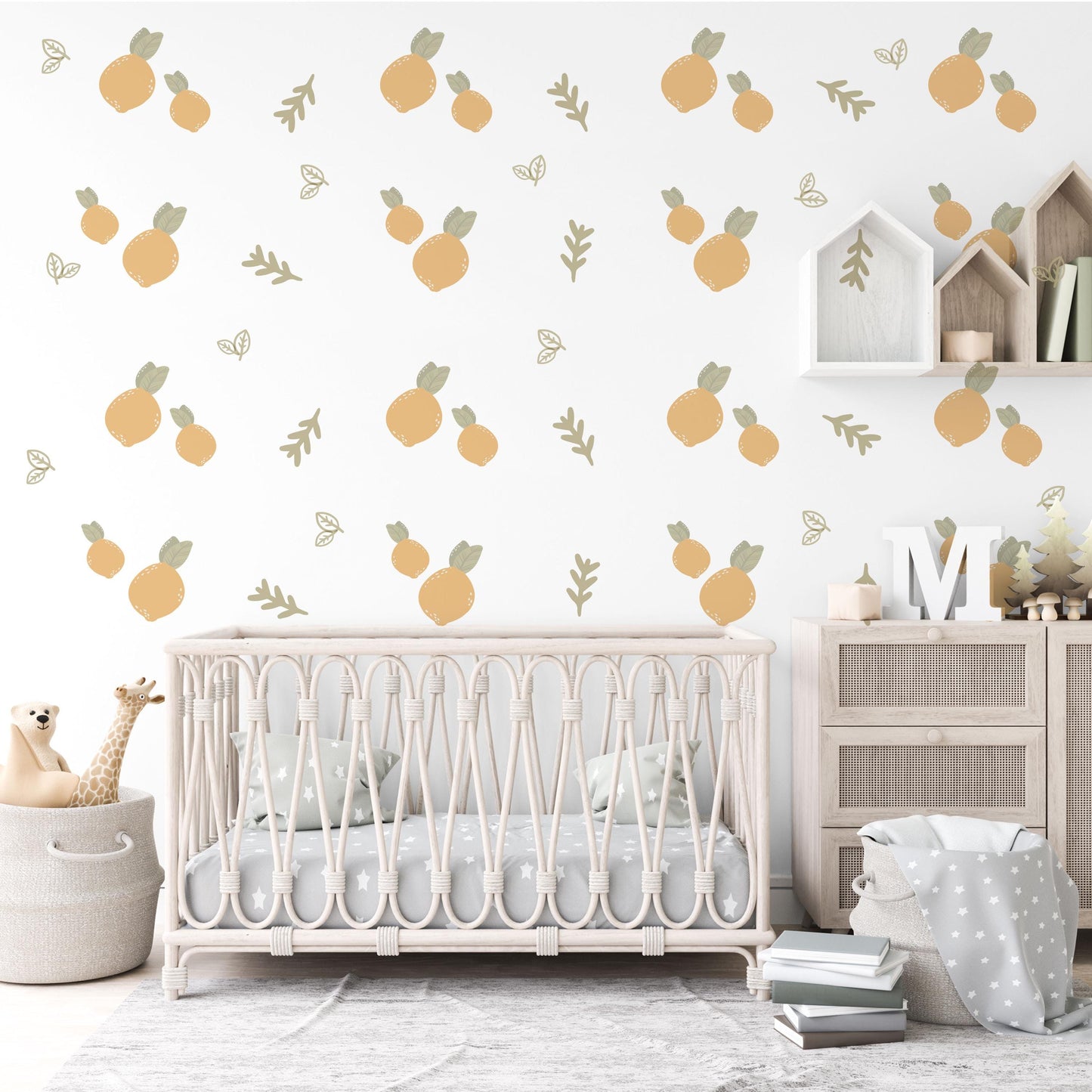 Lemon Wall Decals for Nursery Lemon Nursery Decor Fruit Wall Stickers Citrus Nursery Decor Neutral Baby Room Wall Decals