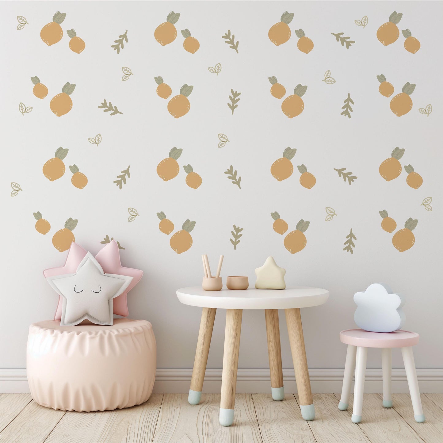 Lemon Wall Decals for Nursery Lemon Nursery Decor Fruit Wall Stickers Citrus Nursery Decor Neutral Baby Room Wall Decals