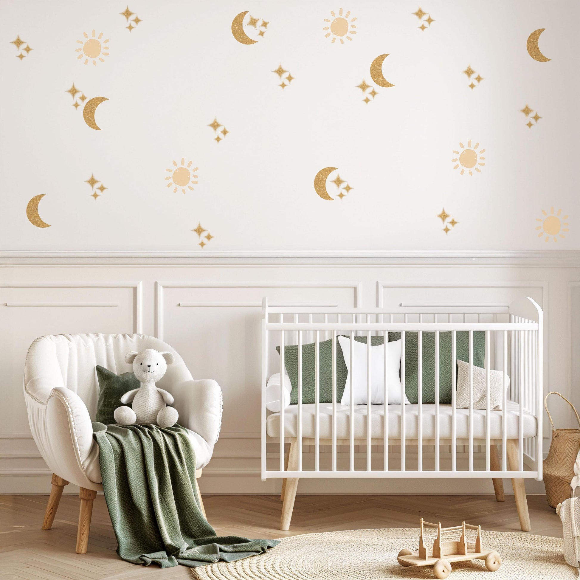 Moon And Sun Wall Stickers Celestial Nursery Decor Gold Moon Wall Decals Star Nursery Stickers Kids Bedroom Decor