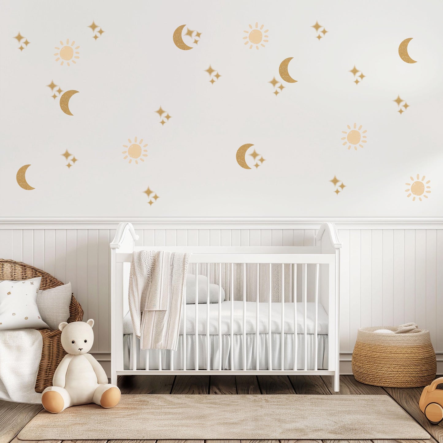 Moon And Sun Wall Stickers Celestial Nursery Decor Gold Moon Wall Decals Star Nursery Stickers Kids Bedroom Decor