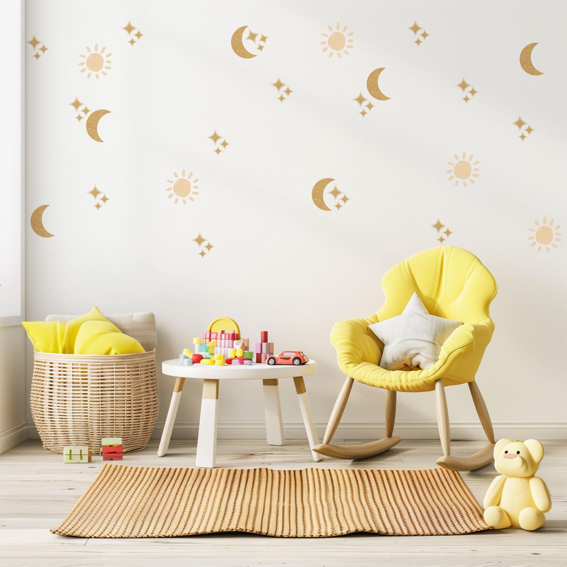 Moon And Sun Wall Stickers Celestial Nursery Decor Gold Moon Wall Decals Star Nursery Stickers Kids Bedroom Decor