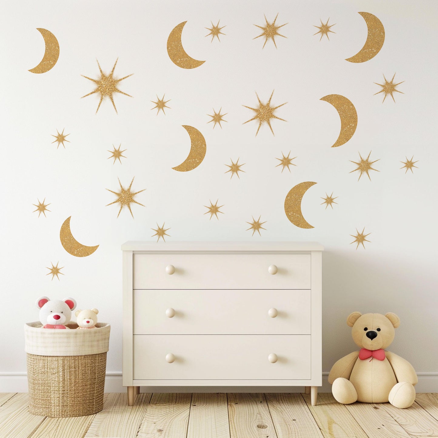 Gold Moon And Stars Wall Stickers Celestial Nursery Decor Moon Wall Decals Star Nursery Stickers Kids Bedroom Decor