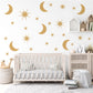 Gold Moon And Stars Wall Stickers Celestial Nursery Decor Moon Wall Decals Star Nursery Stickers Kids Bedroom Decor