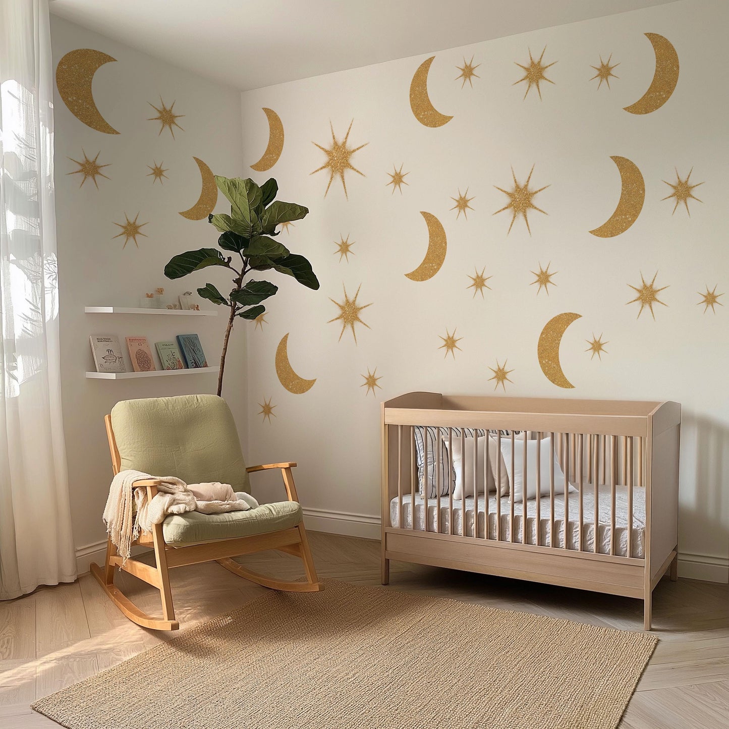 Gold Moon And Stars Wall Stickers Celestial Nursery Decor Moon Wall Decals Star Nursery Stickers Kids Bedroom Decor