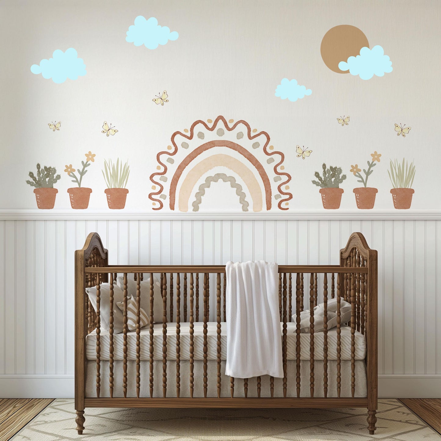 Boho Rainbow Wall Stickers Nursery Decor Rainbow Wall Decals Neutral Nursery Stickers Playroom Wall Art Peel And Stick Decor
