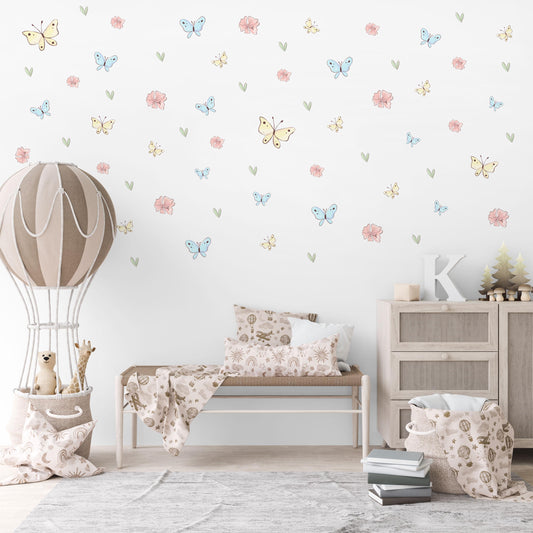 Butterfly Wall Stickers Nursery Decor Pastel Butterfly Decals Floral Wall Stickers Girls Bedroom Peel And Stick Wall Decor