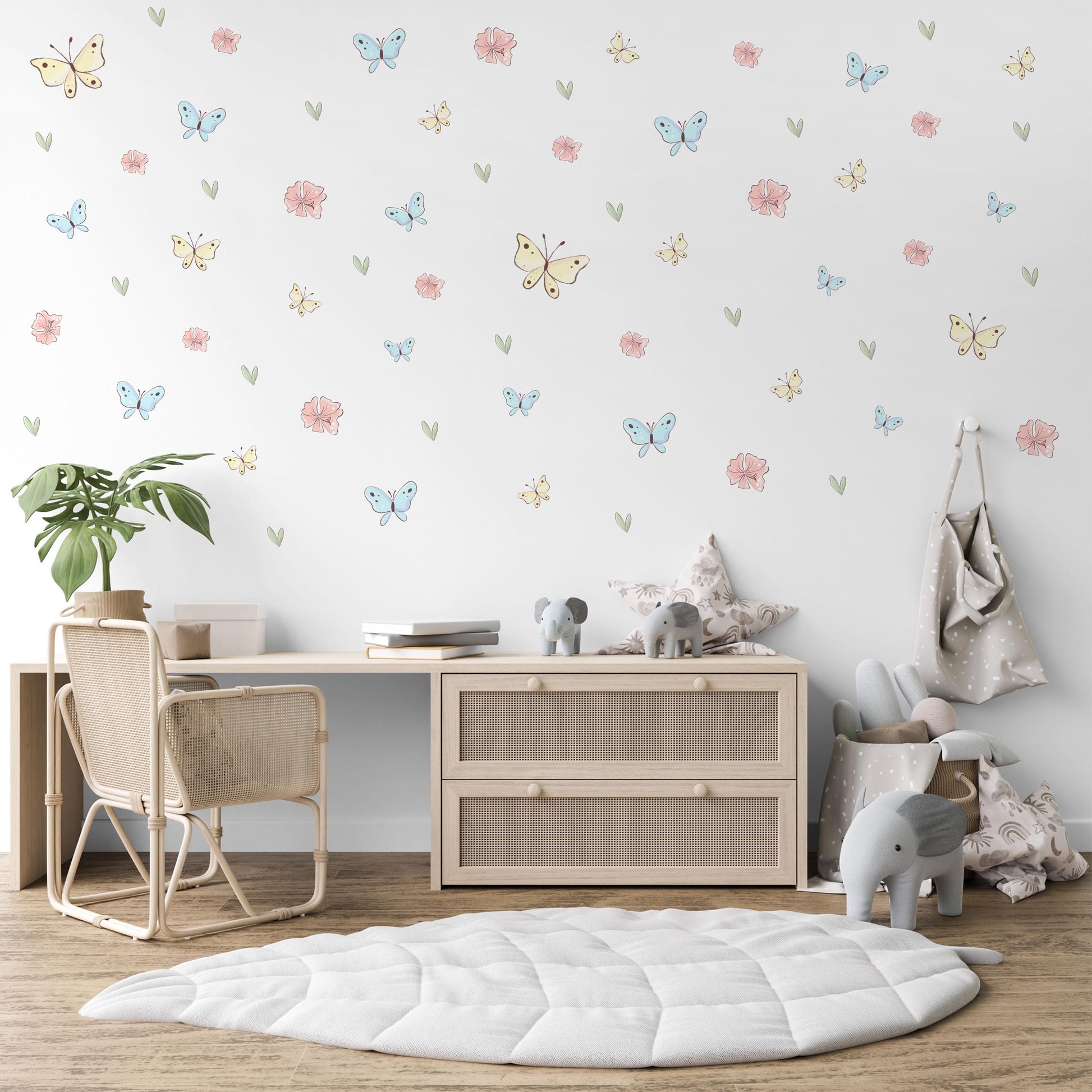 Butterfly Wall Stickers Nursery Decor Pastel Butterfly Decals Floral Wall Stickers Girls Bedroom Peel And Stick Wall Decor