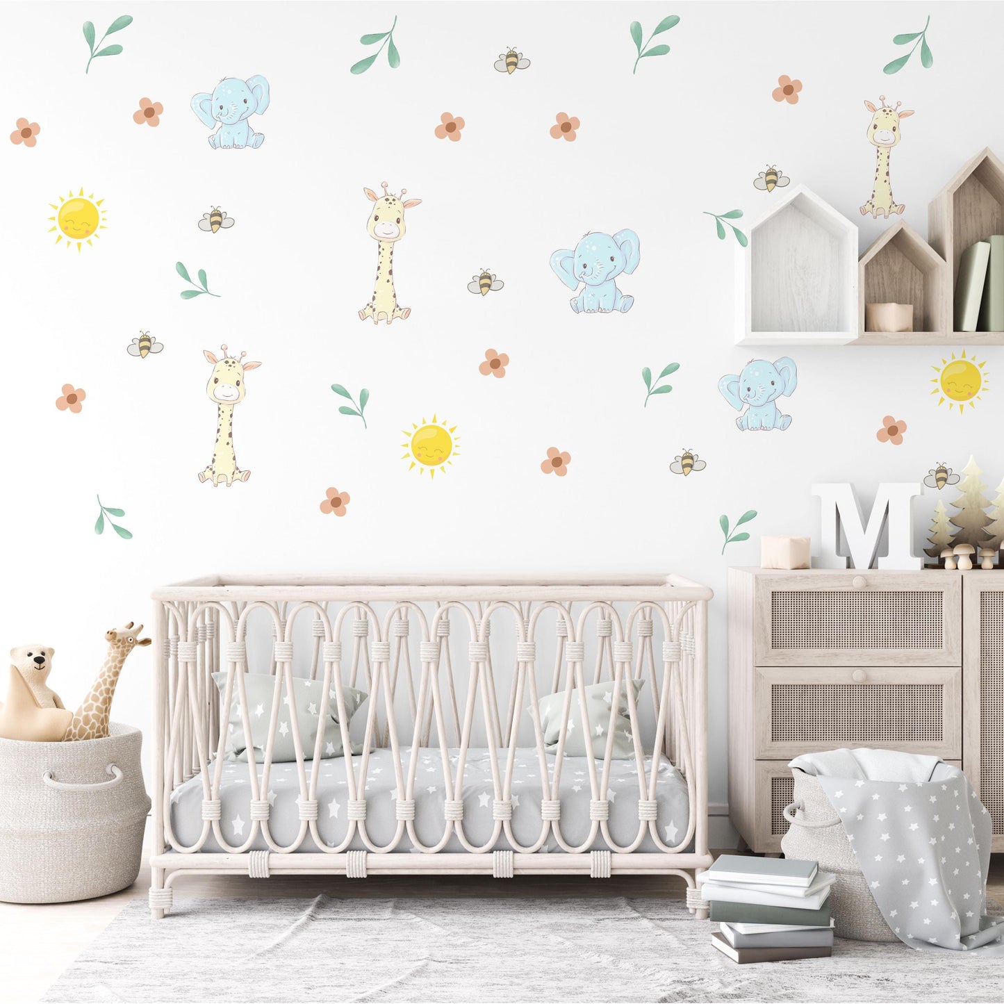 Safari Nursery Wall Stickers Elephant And Giraffe Decals Jungle Animal Wall Decals Baby Nursery Decor Peel And Stick