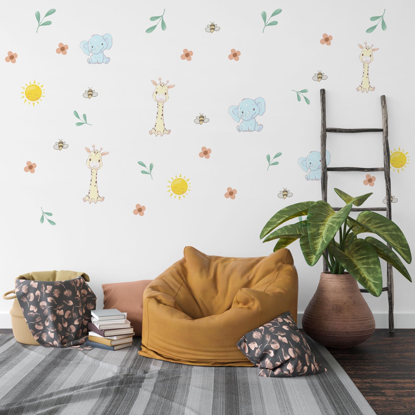 Safari Nursery Wall Stickers Elephant And Giraffe Decals Jungle Animal Wall Decals Baby Nursery Decor Peel And Stick