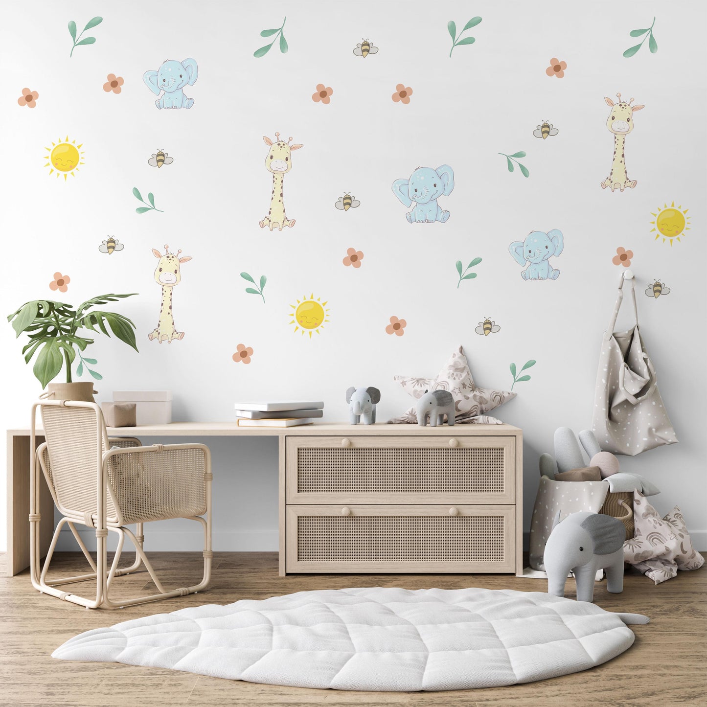 Safari Nursery Wall Stickers Elephant And Giraffe Decals Jungle Animal Wall Decals Baby Nursery Decor Peel And Stick