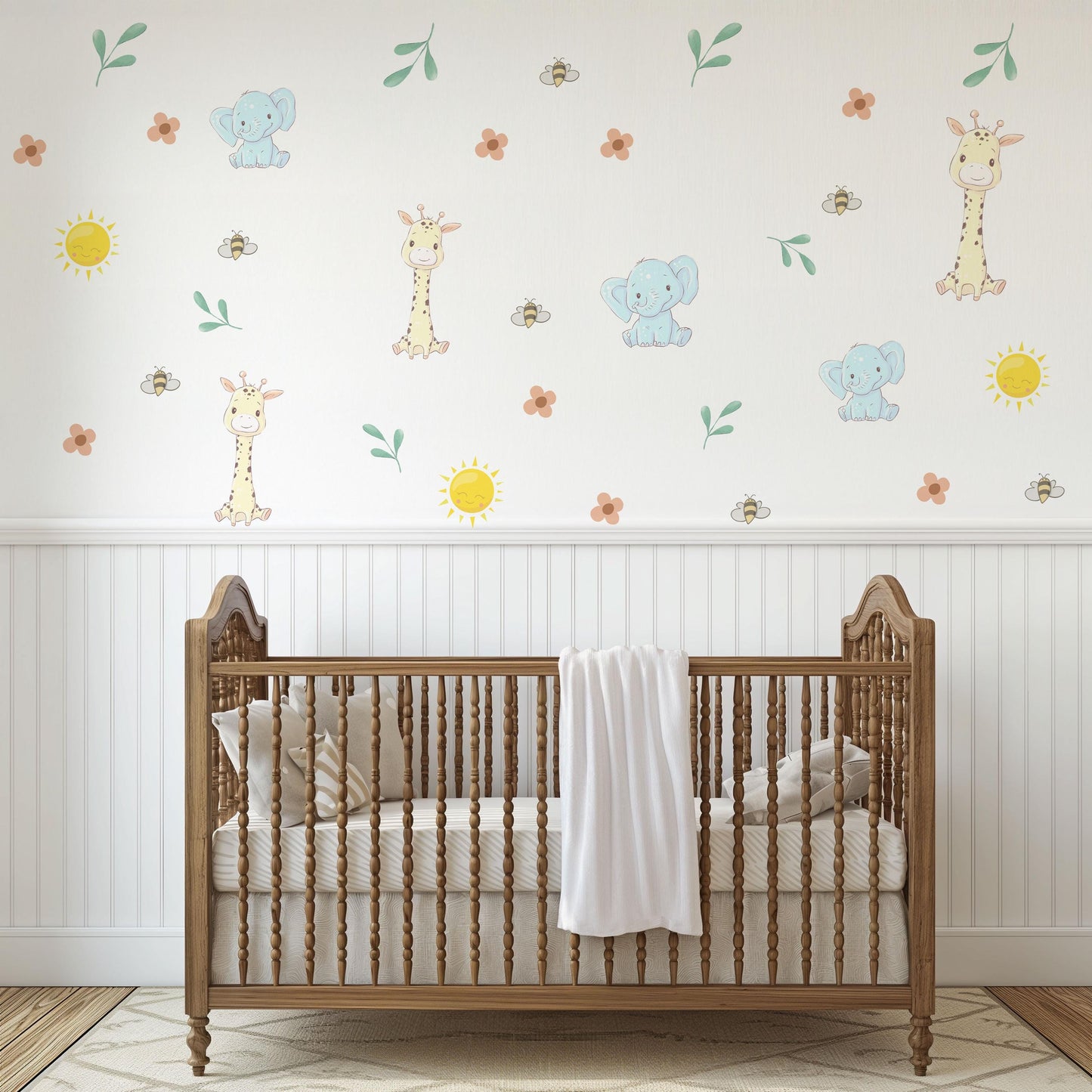 Safari Nursery Wall Stickers Elephant And Giraffe Decals Jungle Animal Wall Decals Baby Nursery Decor Peel And Stick