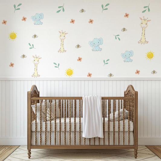 Safari Nursery Wall Stickers Elephant And Giraffe Decals Jungle Animal Wall Decals Baby Nursery Decor Peel And Stick