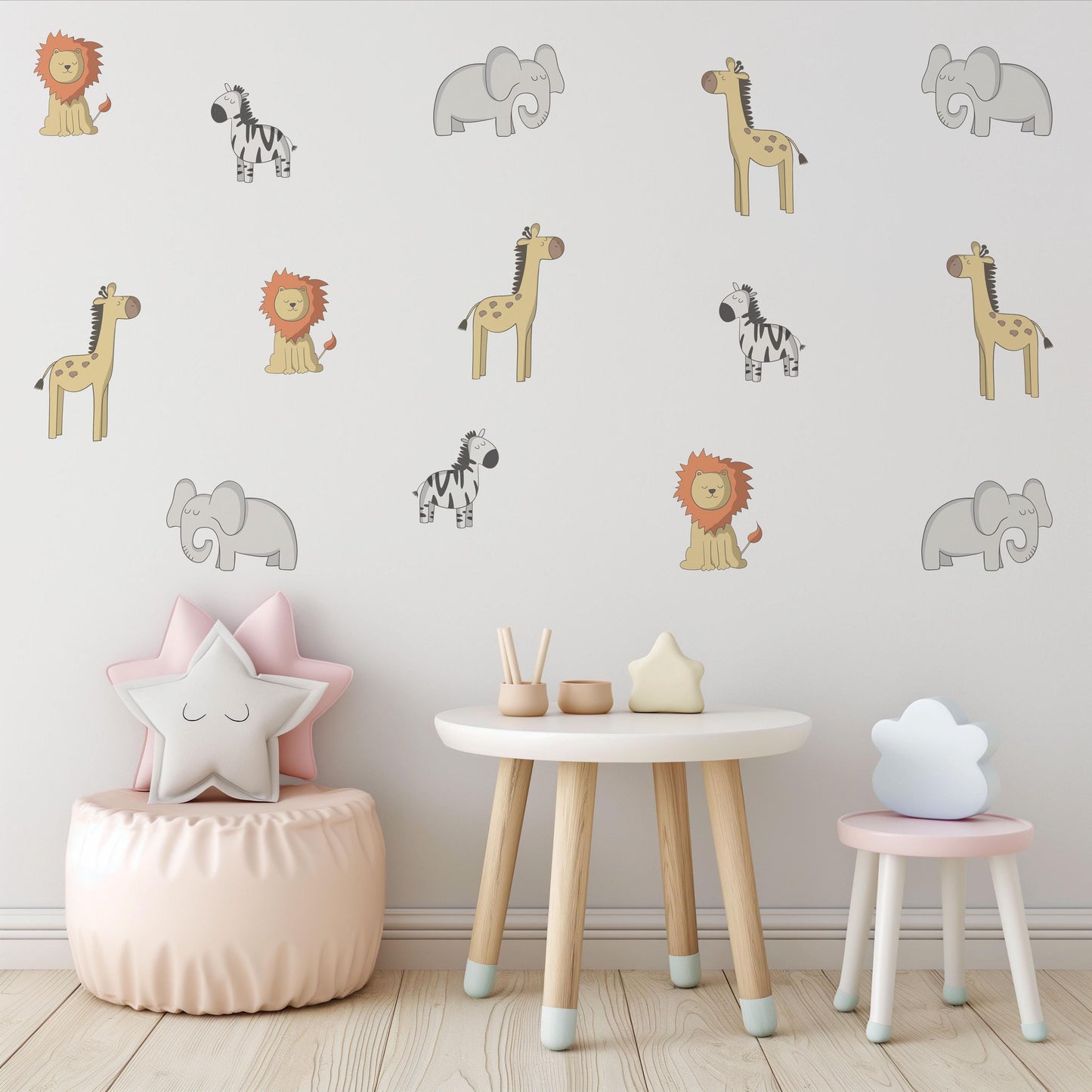 Safari Animal Wall Stickers, Lion Zebra Giraffe Elephant Wall Decals, Jungle Nursery Decor, Baby Safari Wall Art, Kids Bedroom Stickers