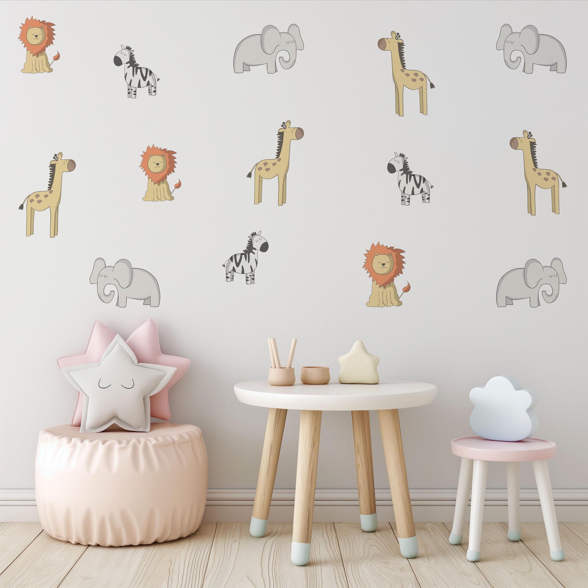 Safari Animal Wall Stickers, Lion Zebra Giraffe Elephant Wall Decals, Jungle Nursery Decor, Baby Safari Wall Art, Kids Bedroom Stickers