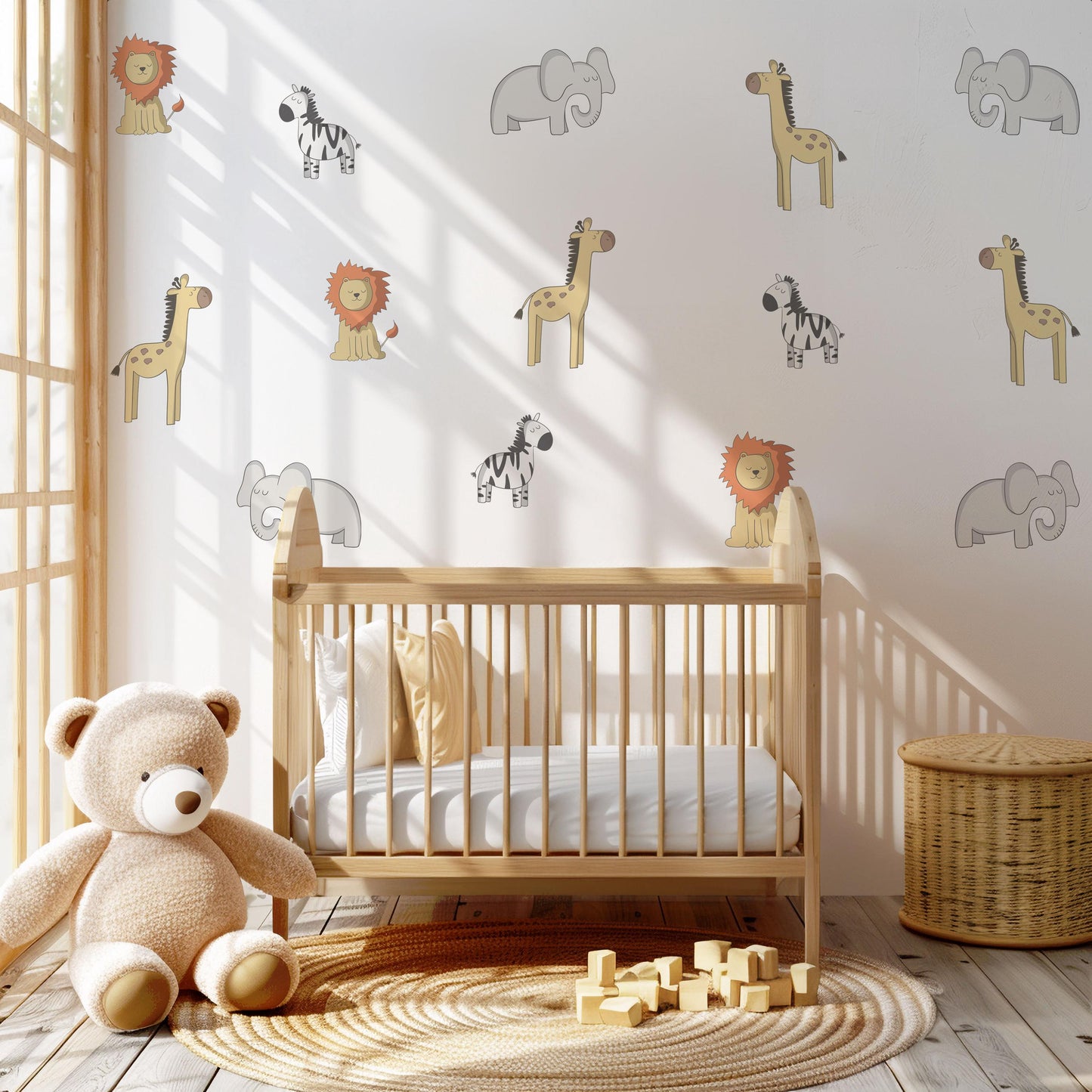 Safari Animal Wall Stickers, Lion Zebra Giraffe Elephant Wall Decals, Jungle Nursery Decor, Baby Safari Wall Art, Kids Bedroom Stickers