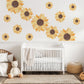 Sunflower Wall Stickers, Sunflower Nursery Decor, Boho Floral Wall Decals, Yellow Flower Wall Art, Peel And Stick Nursery Stickers