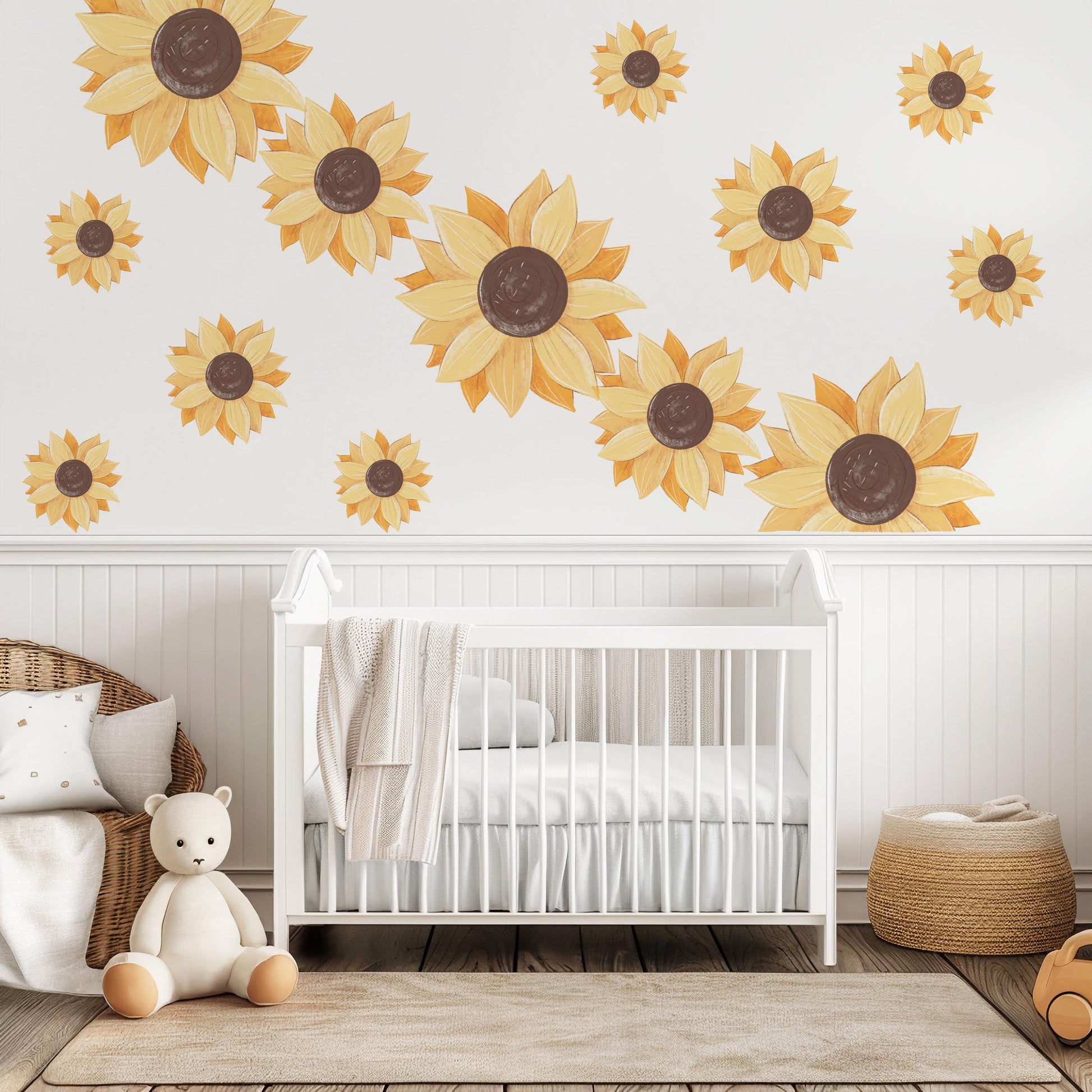 Sunflower Wall Stickers, Sunflower Nursery Decor, Boho Floral Wall Decals, Yellow Flower Wall Art, Peel And Stick Nursery Stickers