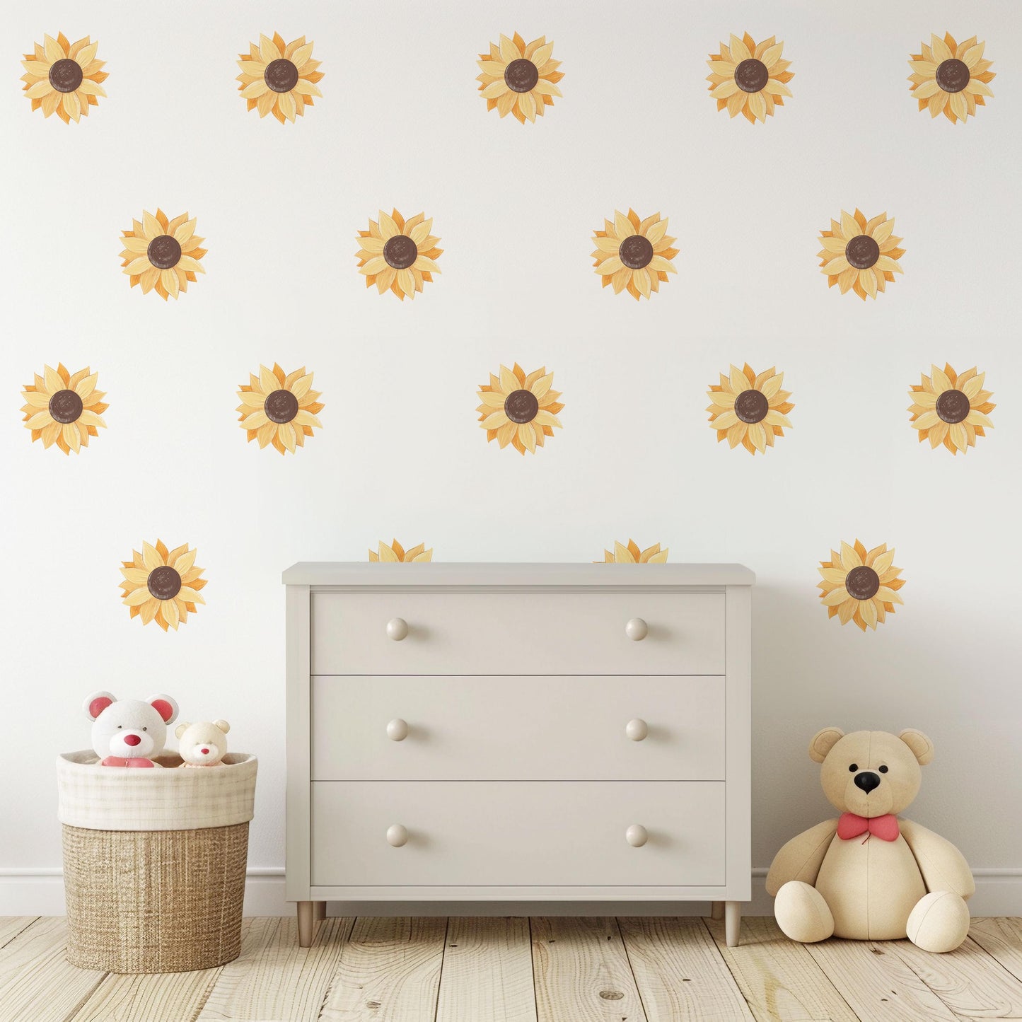 Sunflower Wall Stickers, Boho Sunflower Nursery Decor, Floral Wall Decals, Peel And Stick Flower Stickers, Neutral Nursery Wall Art