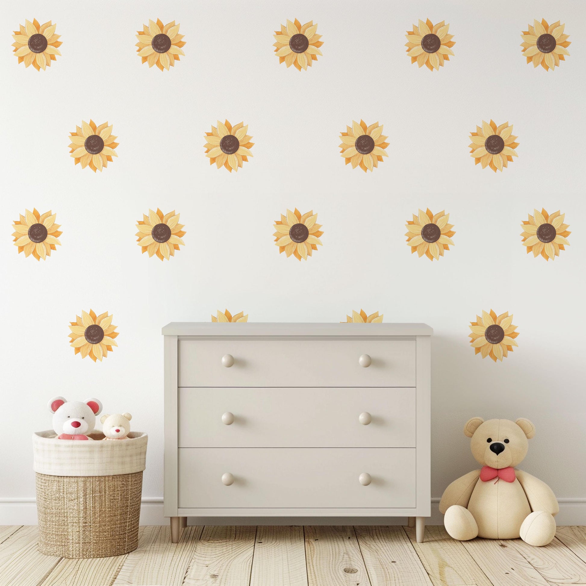 Sunflower Wall Stickers, Boho Sunflower Nursery Decor, Floral Wall Decals, Peel And Stick Flower Stickers, Neutral Nursery Wall Art