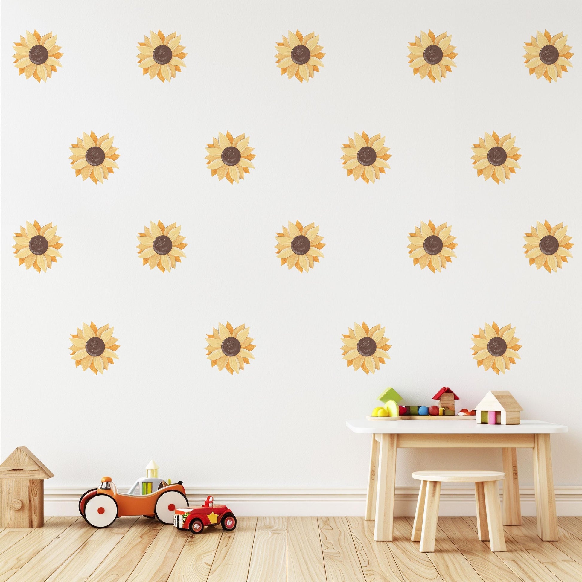 Sunflower Wall Stickers, Boho Sunflower Nursery Decor, Floral Wall Decals, Peel And Stick Flower Stickers, Neutral Nursery Wall Art