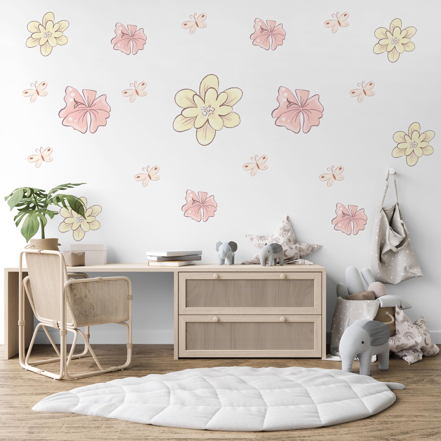 Butterfly Flower Wall Stickers, Pastel Floral Nursery Decor, Peel And Stick Wall Decals, Girls Bedroom Wall Art, Butterfly Nursery Stickers