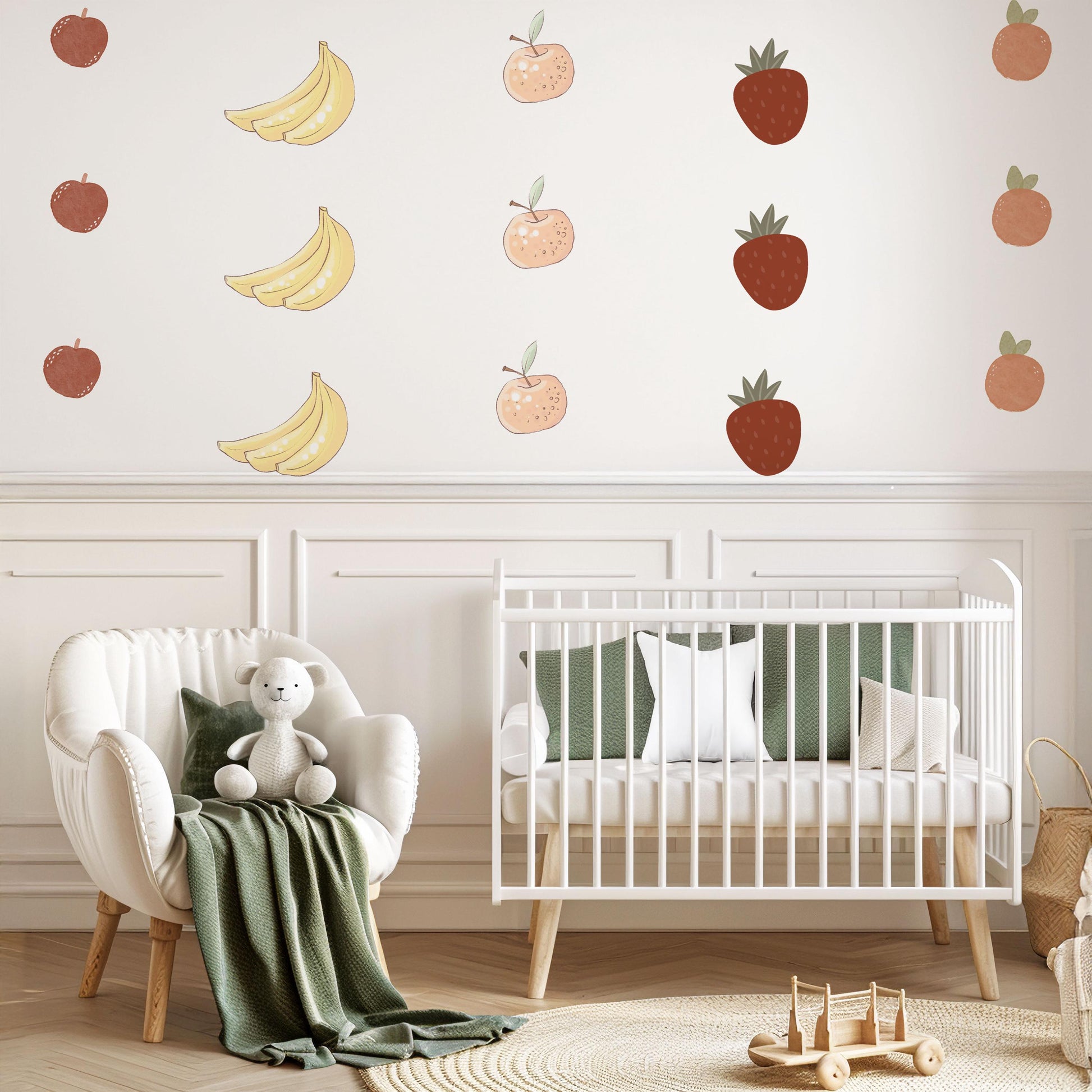 Fruit Wall Stickers, Nursery Fruit Wall Decals, Banana Strawberry Orange Stickers, Playroom Wall Decor, Peel And Stick Kids Room Decor