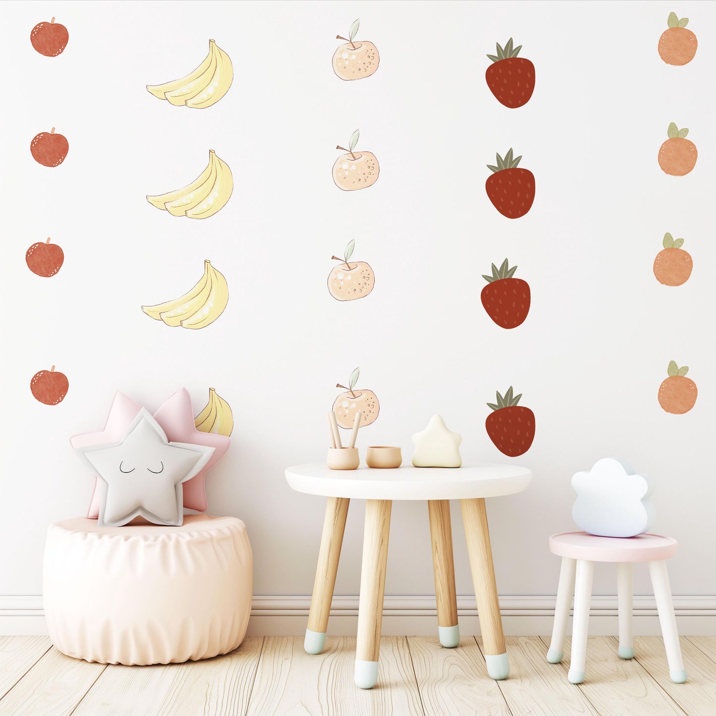 Fruit Wall Stickers, Nursery Fruit Wall Decals, Banana Strawberry Orange Stickers, Playroom Wall Decor, Peel And Stick Kids Room Decor