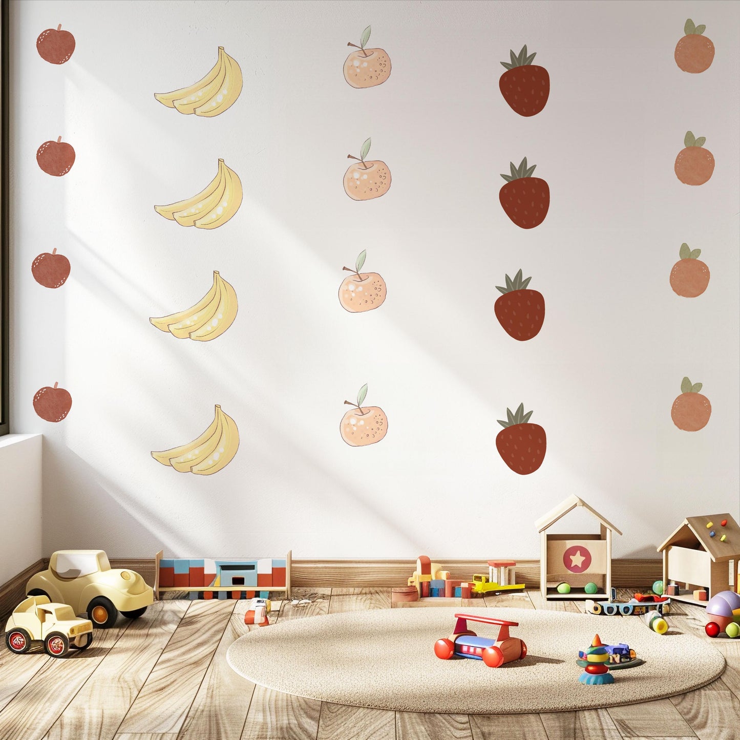 Fruit Wall Stickers, Nursery Fruit Wall Decals, Banana Strawberry Orange Stickers, Playroom Wall Decor, Peel And Stick Kids Room Decor