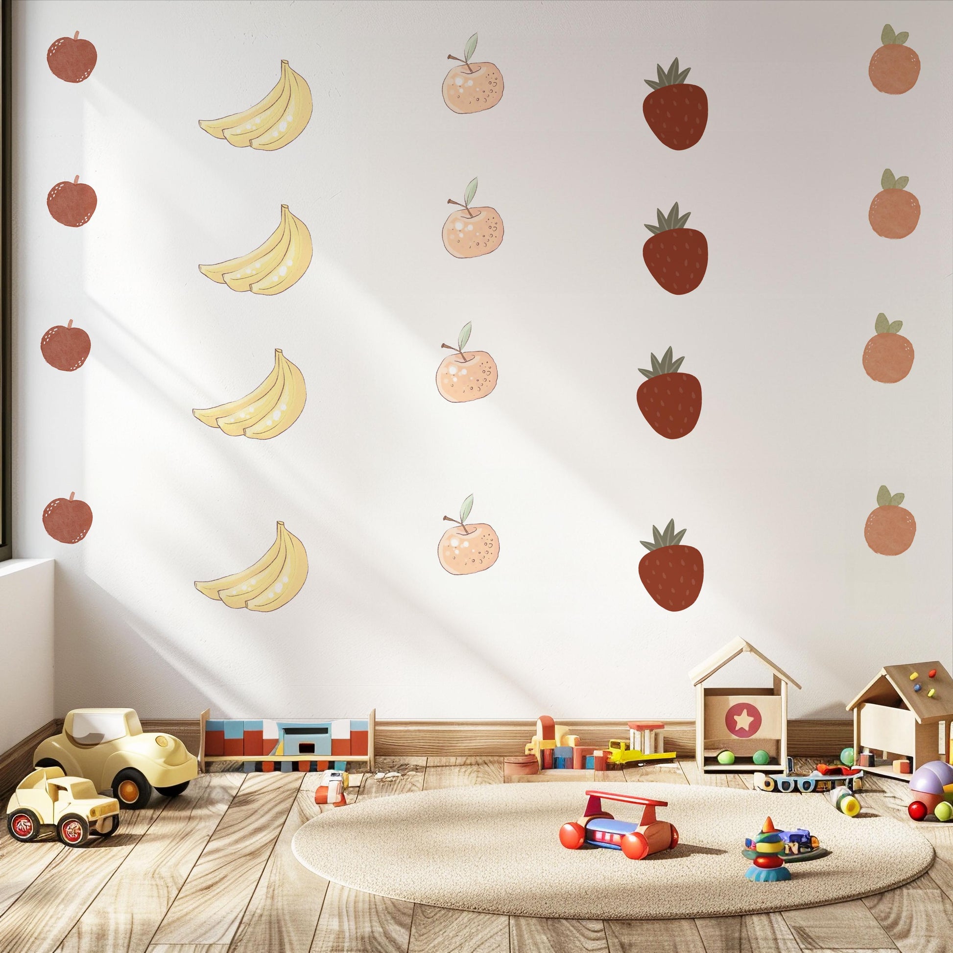 Fruit Wall Stickers, Nursery Fruit Wall Decals, Banana Strawberry Orange Stickers, Playroom Wall Decor, Peel And Stick Kids Room Decor
