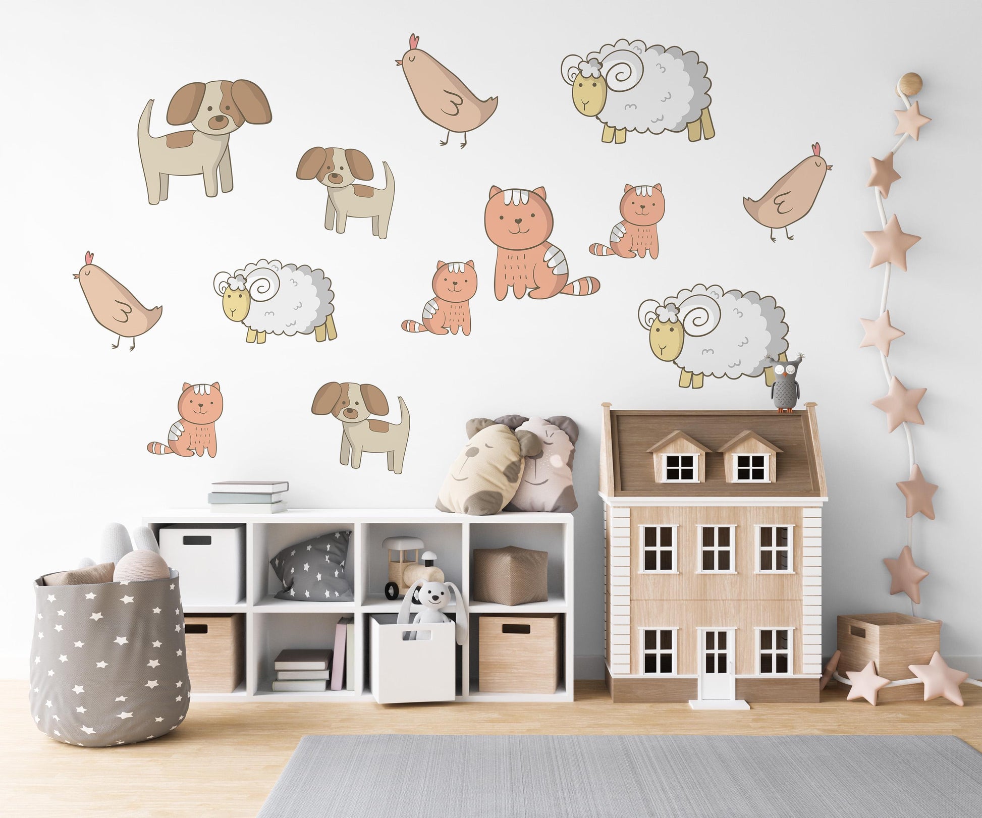 Farm Animal Wall Stickers, Nursery Animal Wall Decals Sheep Dog Cat Chicken Stickers, Farmyard Nursery Decor, Peel And Stick Kids Room Decor