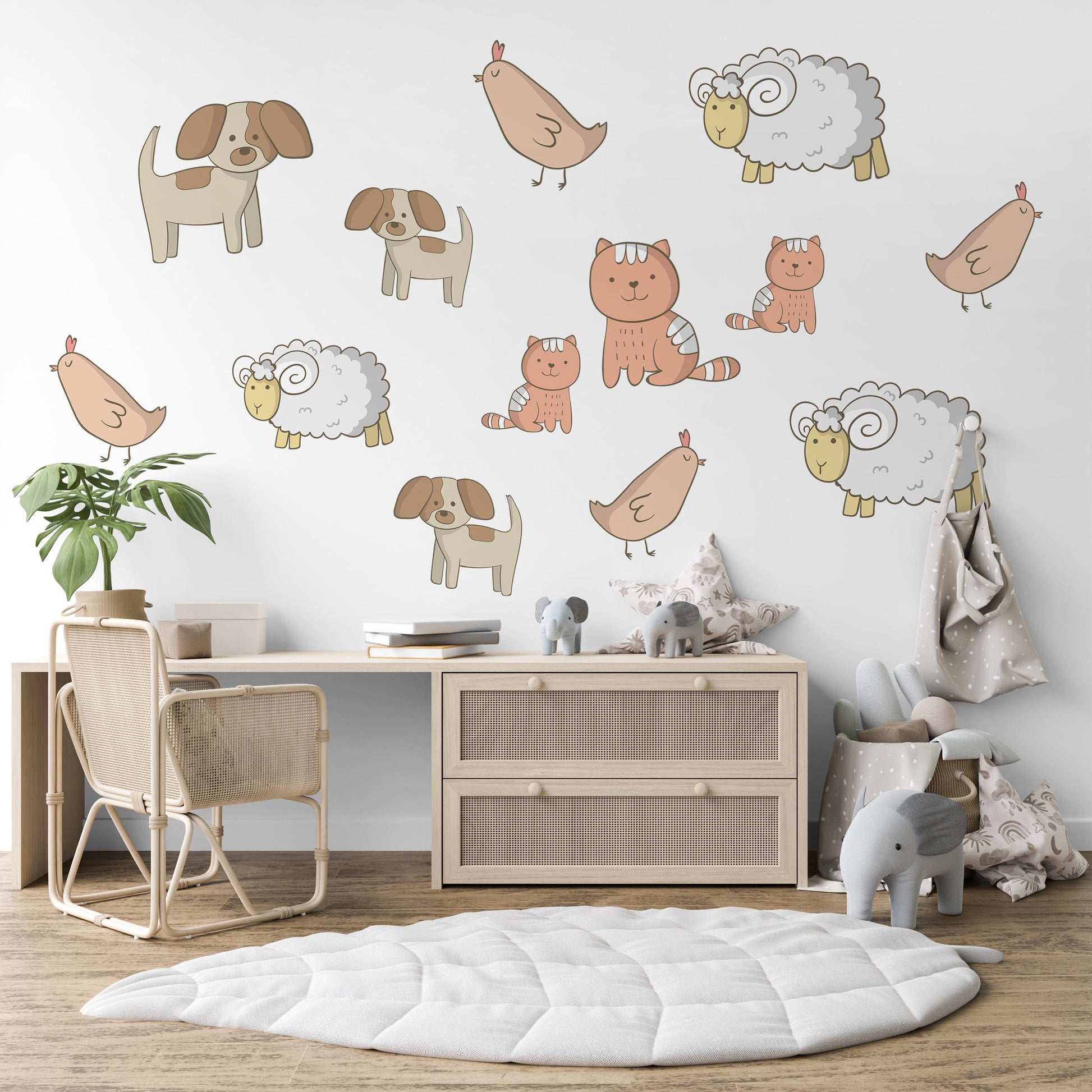 Farm Animal Wall Stickers, Nursery Animal Wall Decals Sheep Dog Cat Chicken Stickers, Farmyard Nursery Decor, Peel And Stick Kids Room Decor