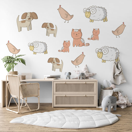 Farm Animal Wall Stickers, Nursery Animal Wall Decals Sheep Dog Cat Chicken Stickers, Farmyard Nursery Decor, Peel And Stick Kids Room Decor
