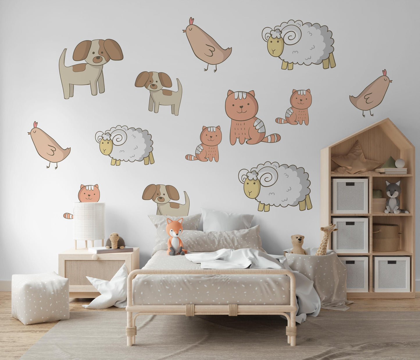 Farm Animal Wall Stickers, Nursery Animal Wall Decals Sheep Dog Cat Chicken Stickers, Farmyard Nursery Decor, Peel And Stick Kids Room Decor