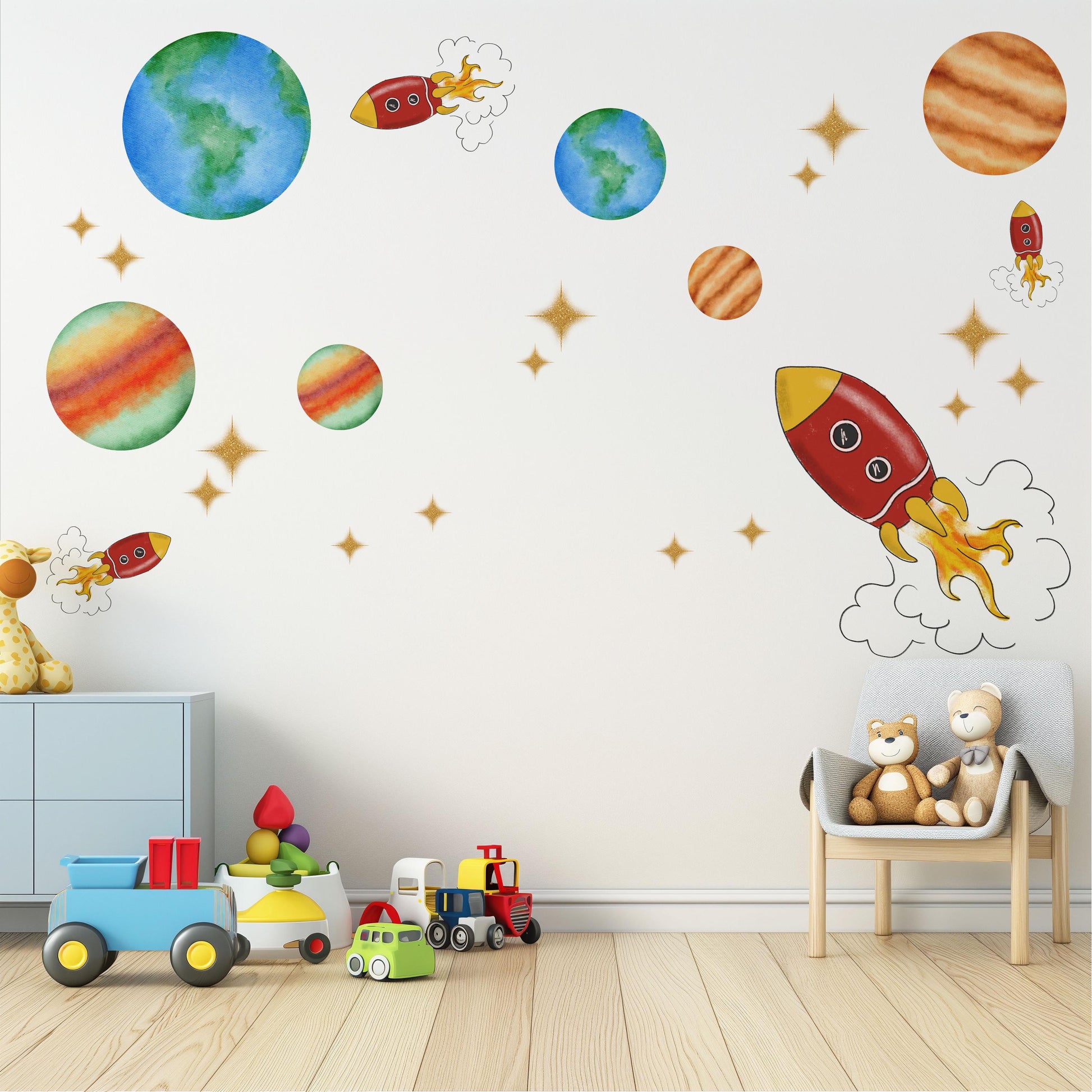 Space Wall Stickers Rocket Nursery Wall Decals Solar System Wall Decor Planet Wall Stickers Outer Space Nursery Decor, Boys Bedroom Stickers