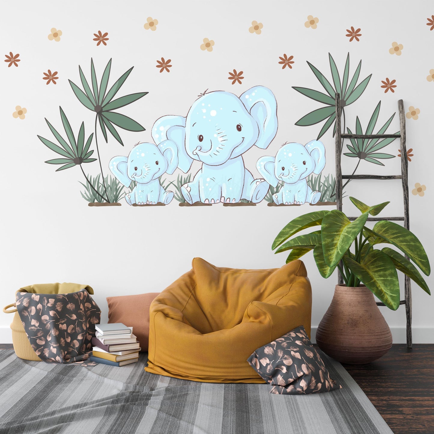 Elephant Nursery Wall Stickers Safari Wall Decals Jungle Nursery Decor Baby Elephant Wall Art, Neutral Nursery Stickers, Playroom Wall Decor
