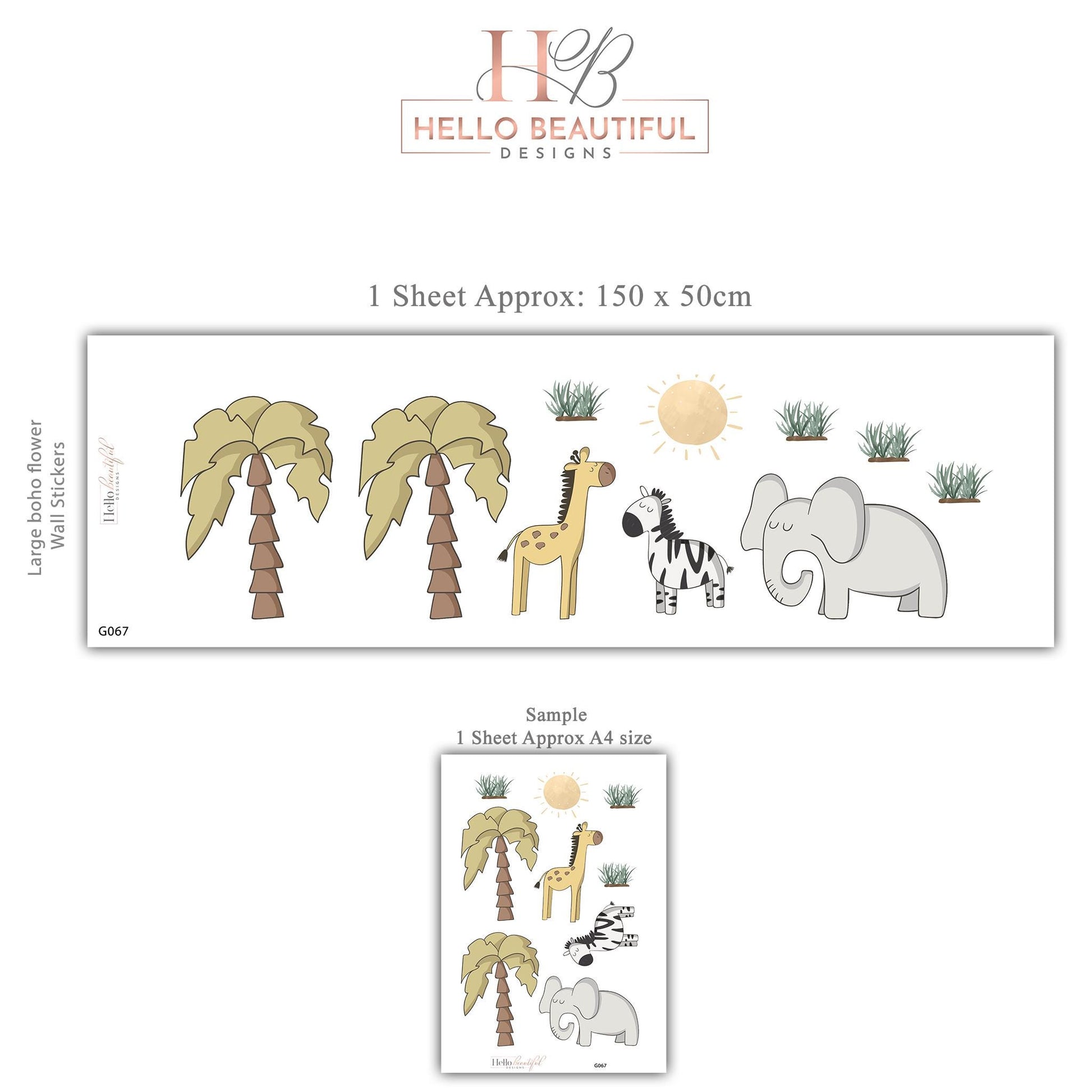 Safari Nursery Wall Stickers Elephant Giraffe Zebra Wall Decals Neutral Jungle Nursery Decor Safari Animal Wall Art, Baby Room Wall Stickers