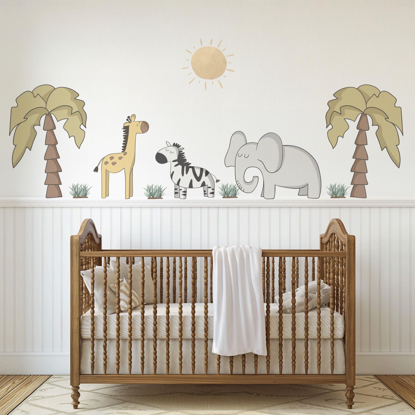 Safari Nursery Wall Stickers Elephant Giraffe Zebra Wall Decals Neutral Jungle Nursery Decor Safari Animal Wall Art, Baby Room Wall Stickers