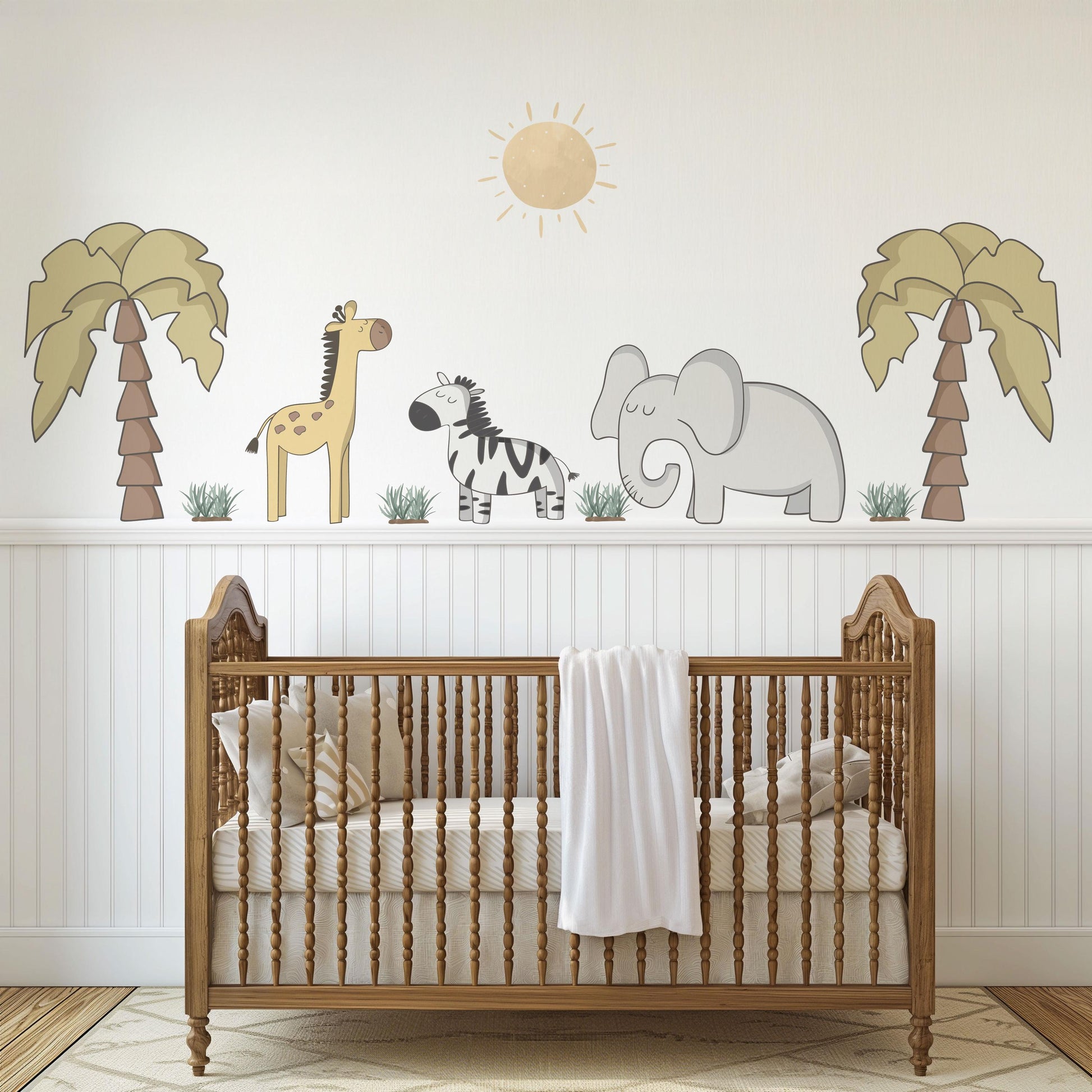 Safari Nursery Wall Stickers Elephant Giraffe Zebra Wall Decals Neutral Jungle Nursery Decor Safari Animal Wall Art, Baby Room Wall Stickers