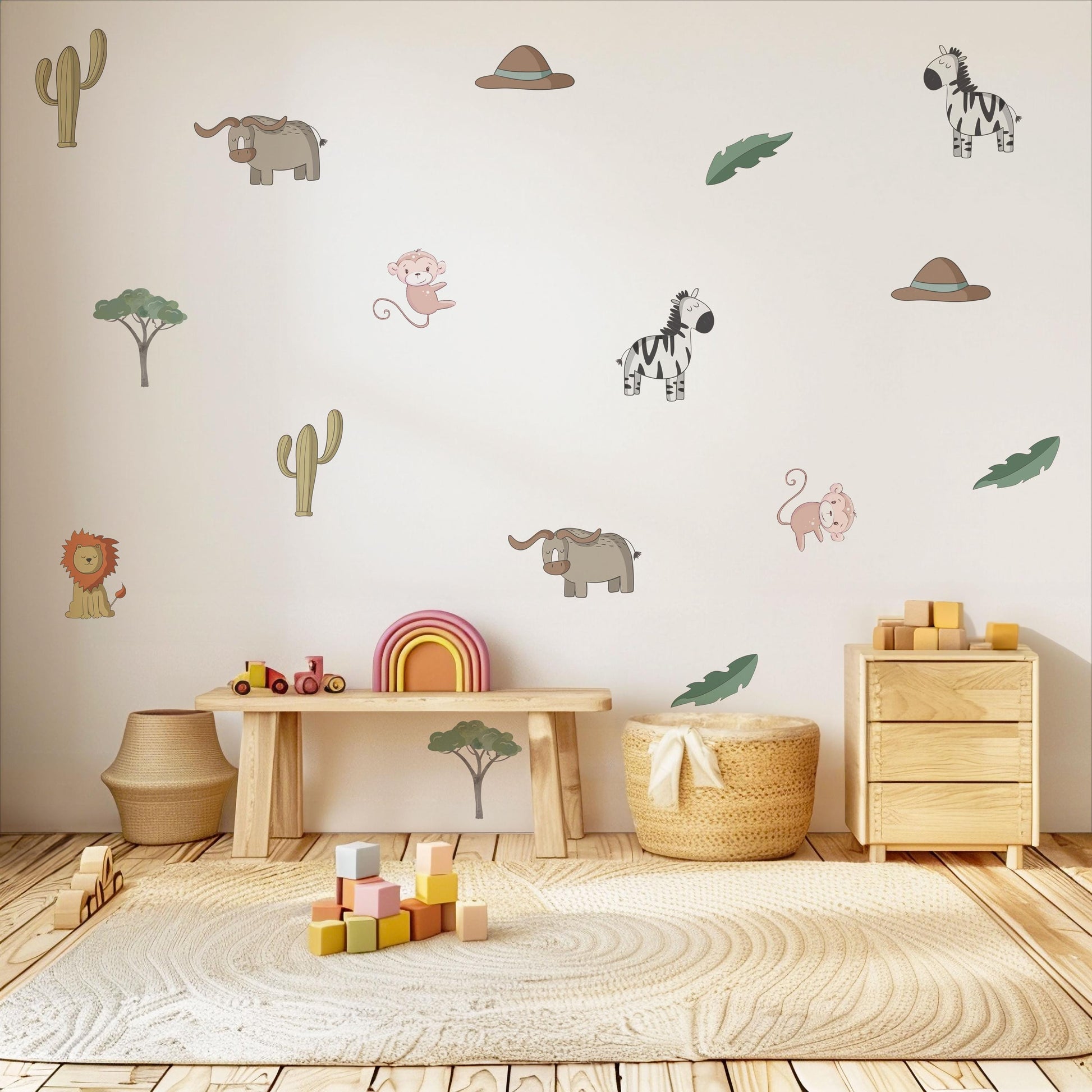 Safari Animal Wall Stickers Jungle Nursery Wall Decals Lion Zebra Monkey Decor Neutral Safari Nursery Baby Animal Wall Art Kids Room Sticker