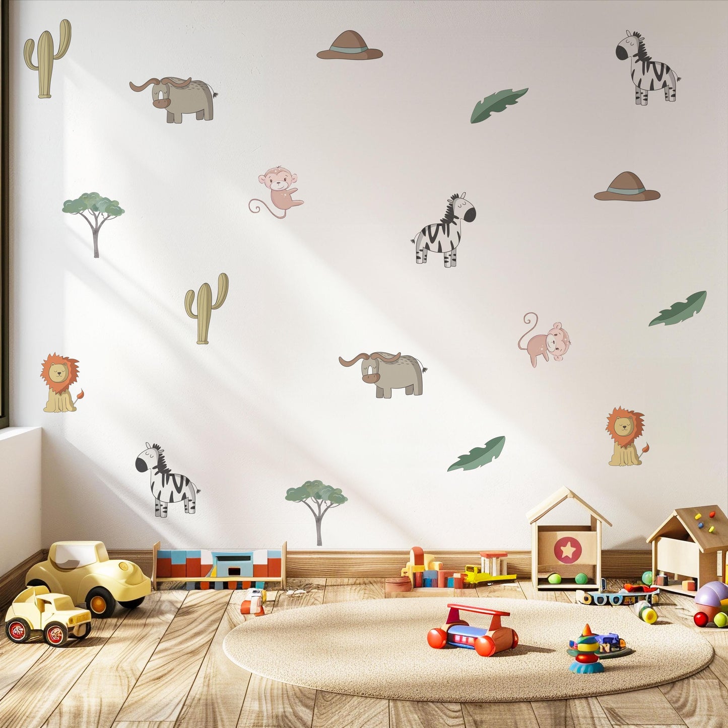 Safari Animal Wall Stickers Jungle Nursery Wall Decals Lion Zebra Monkey Decor Neutral Safari Nursery Baby Animal Wall Art Kids Room Sticker