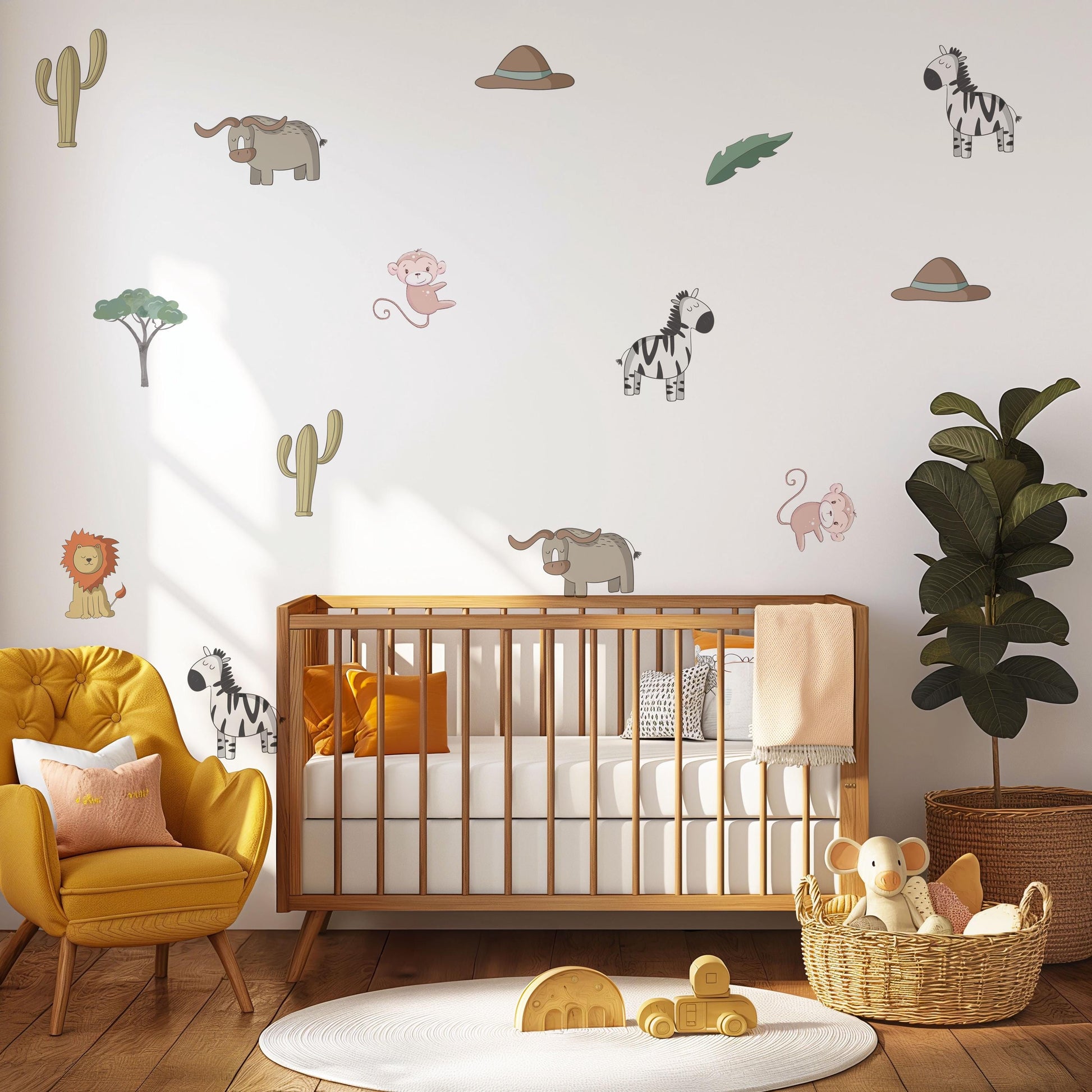 Safari Animal Wall Stickers Jungle Nursery Wall Decals Lion Zebra Monkey Decor Neutral Safari Nursery Baby Animal Wall Art Kids Room Sticker
