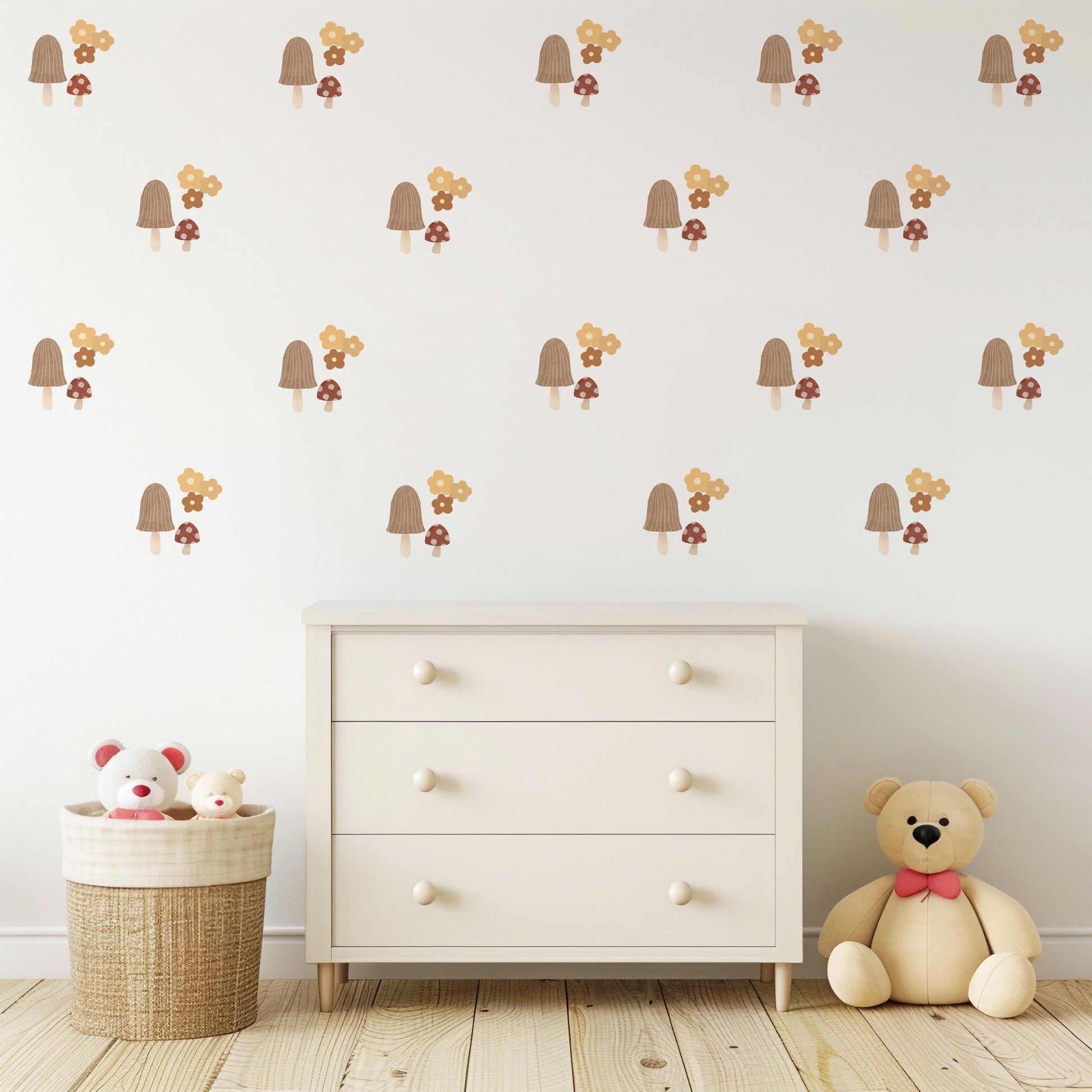 Woodland Mushroom Wall Stickers, Boho Nursery Decor, Neutral Nursery Wall Decals, Cottagecore Nursery Wall Art, Forest Mushroom Stickers